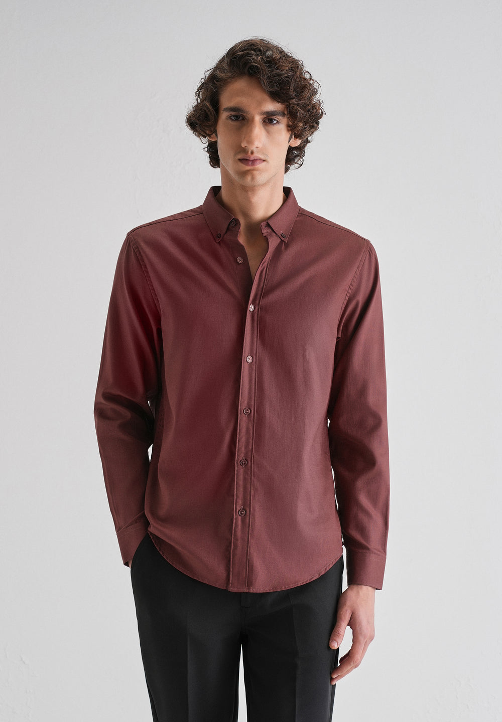 Red Ochre Plain Blended Cotton Regular Fit Shirt