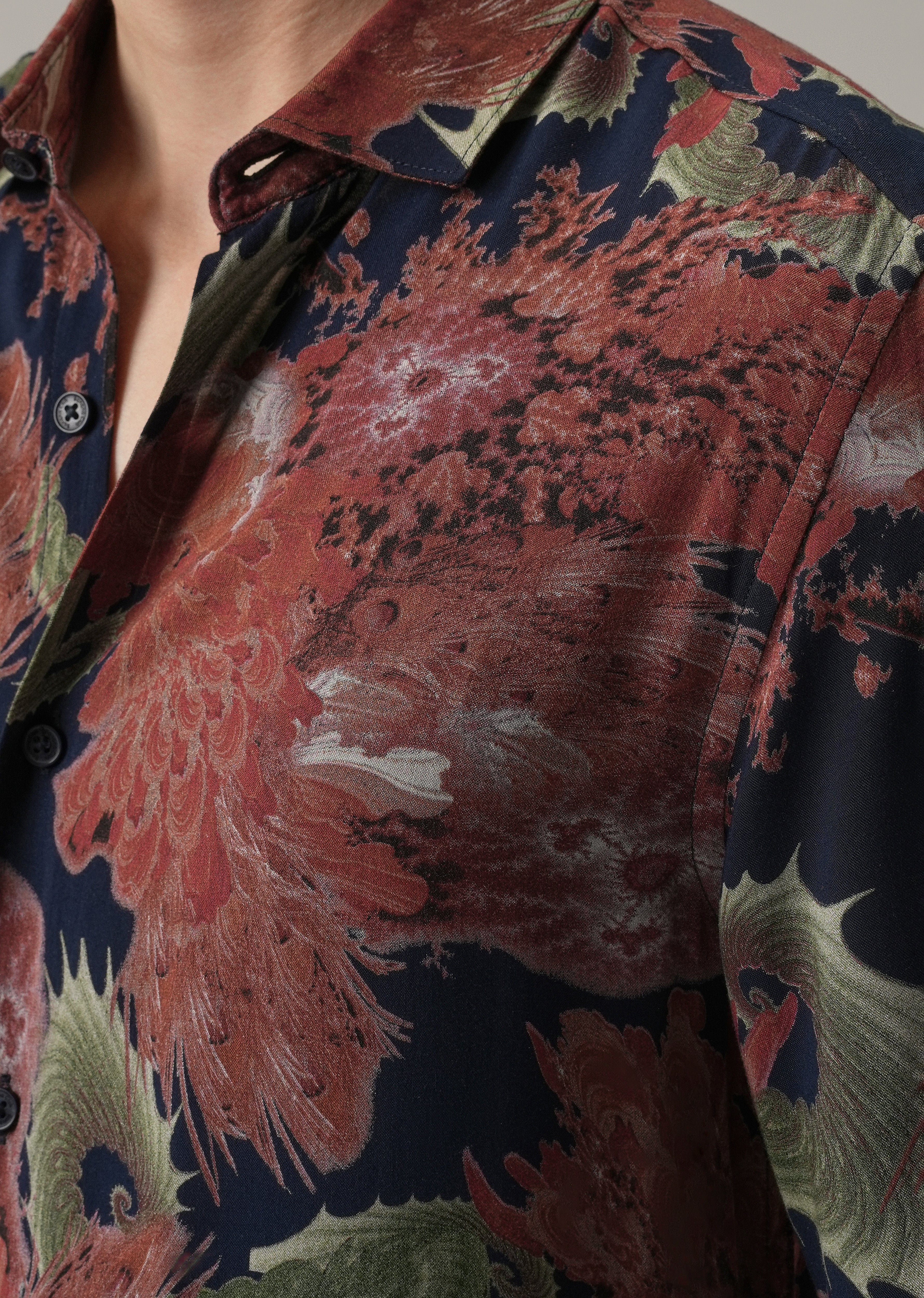 Red Prickly Flora Print Feather Shirt