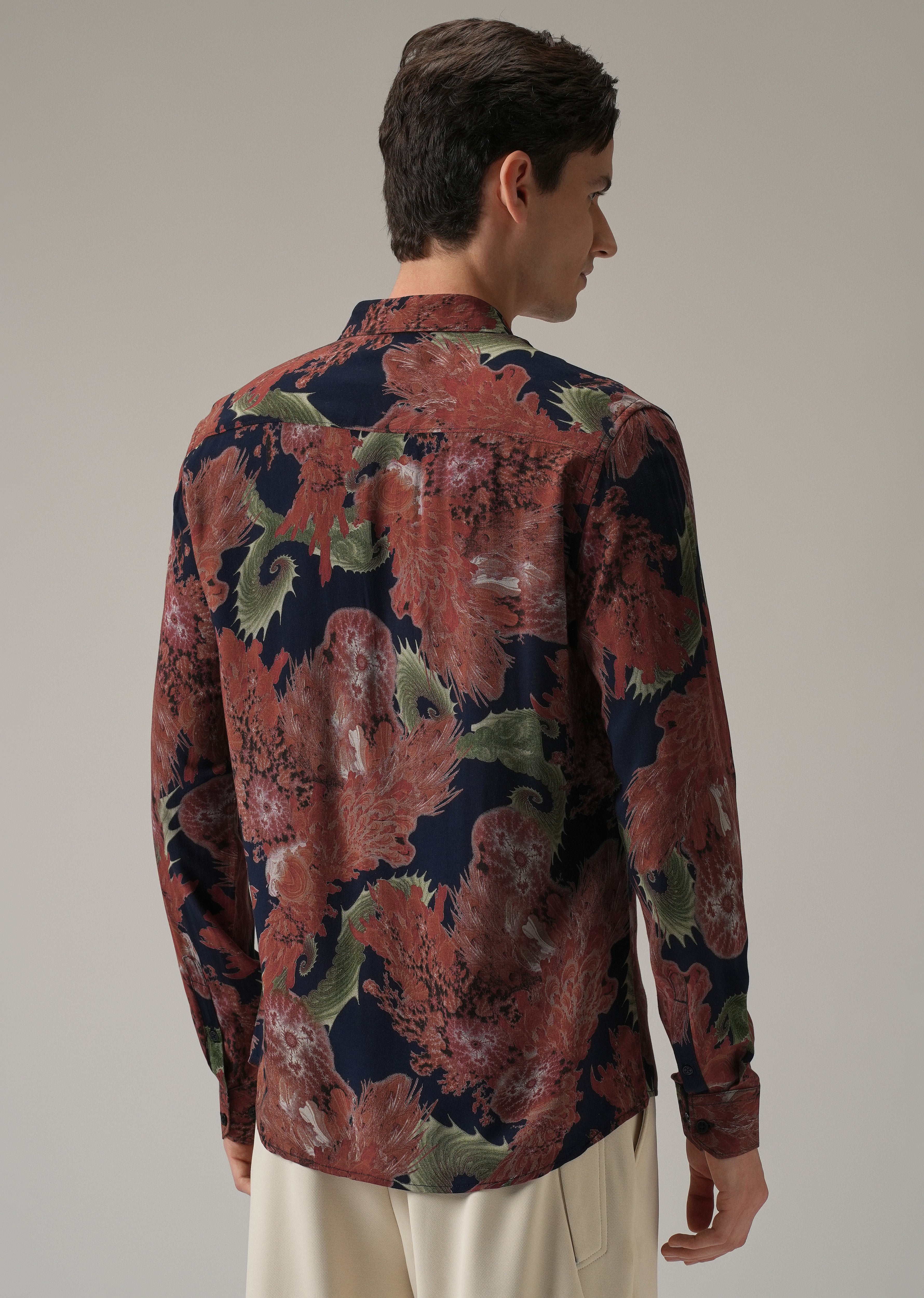 Red Prickly Flora Print Feather Shirt