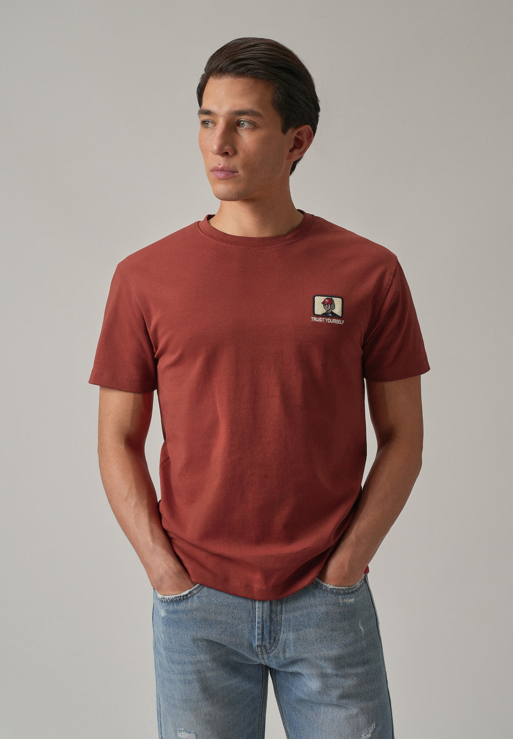 Red Printed Slim Fit T-Shirt