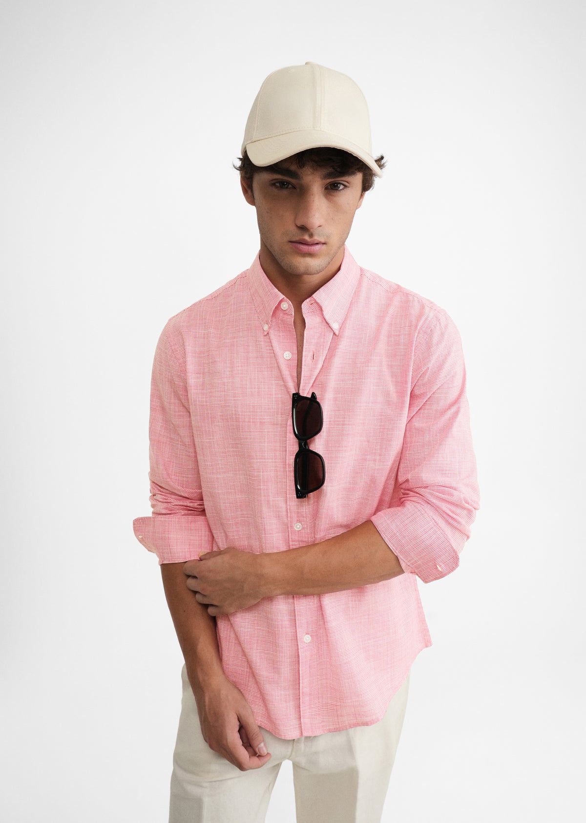 Red Textured Weave Cotton Shirt