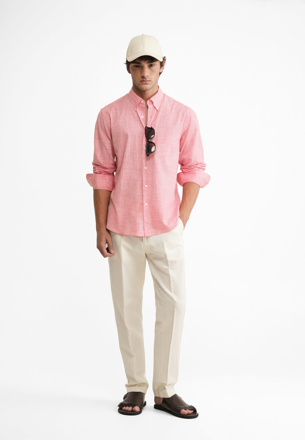 Red Textured Weave Cotton Shirt