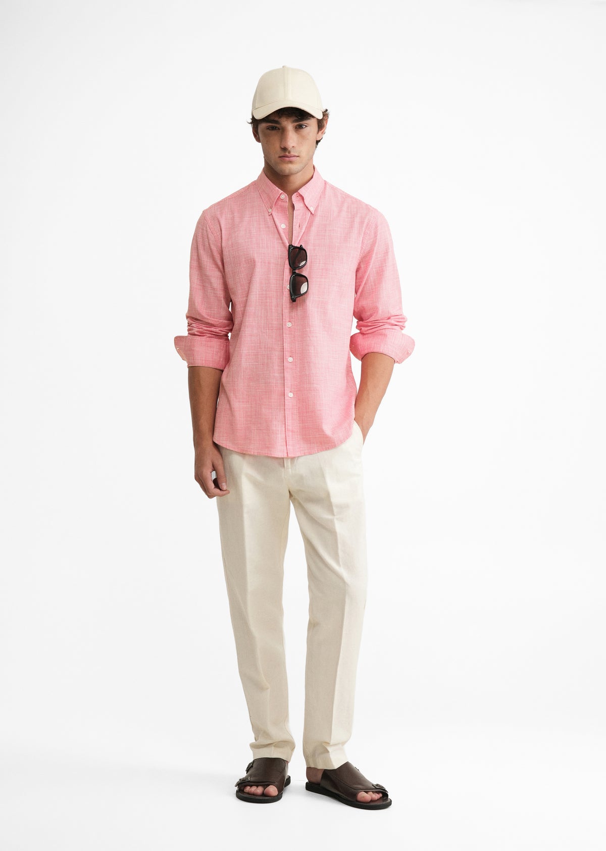 Red Textured Weave Cotton Shirt