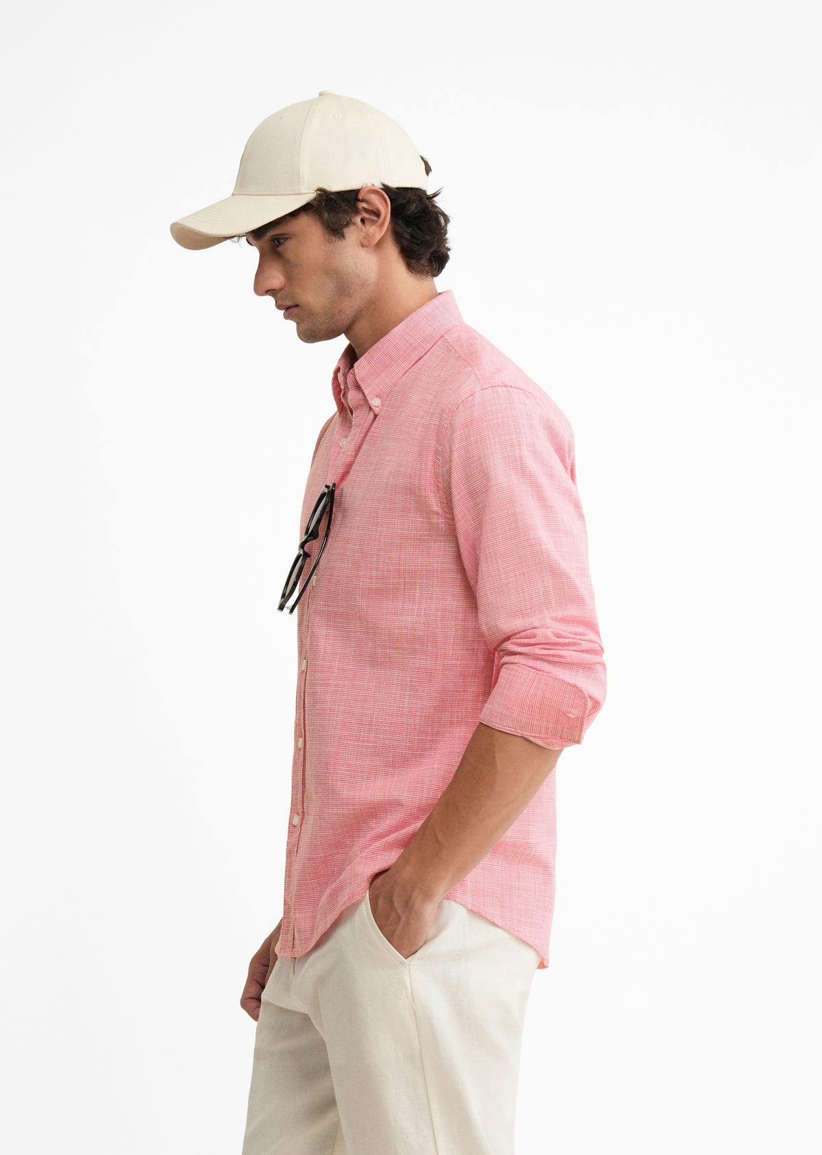 Red Textured Weave Cotton Shirt