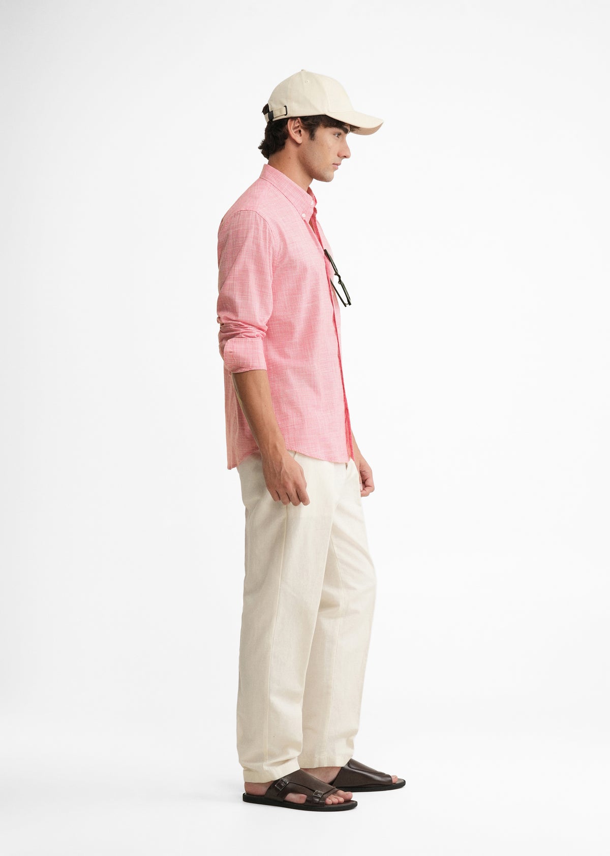 Red Textured Weave Cotton Shirt