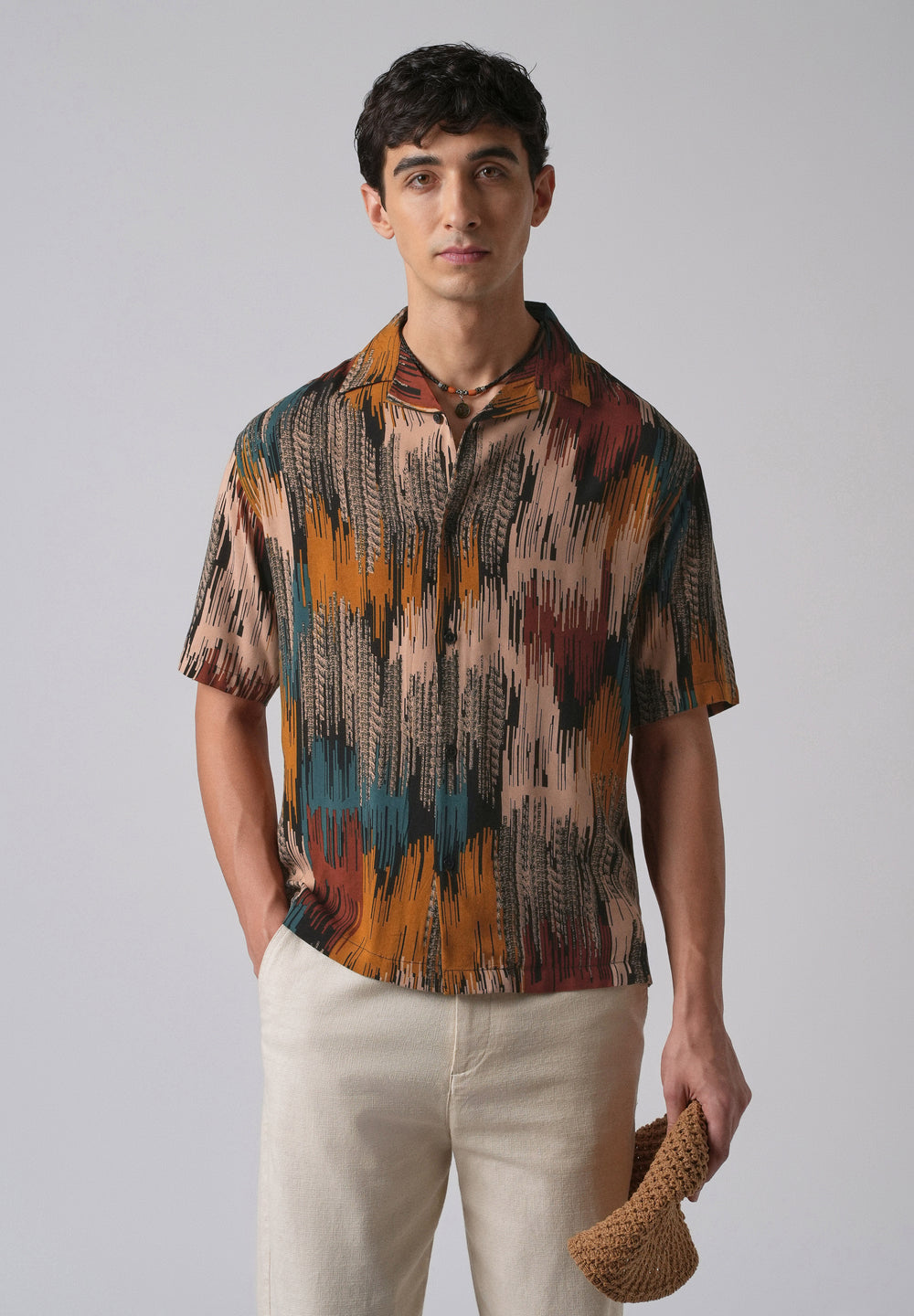 Red Abstract Brushstroke Oversized Feather Shirt