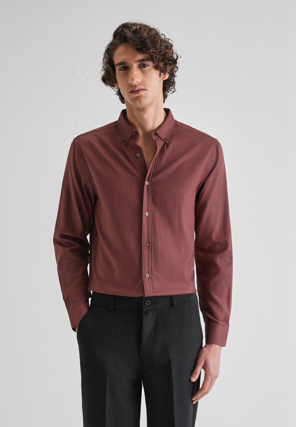 Red Ochre Plain Blended Cotton Regular Fit Shirt