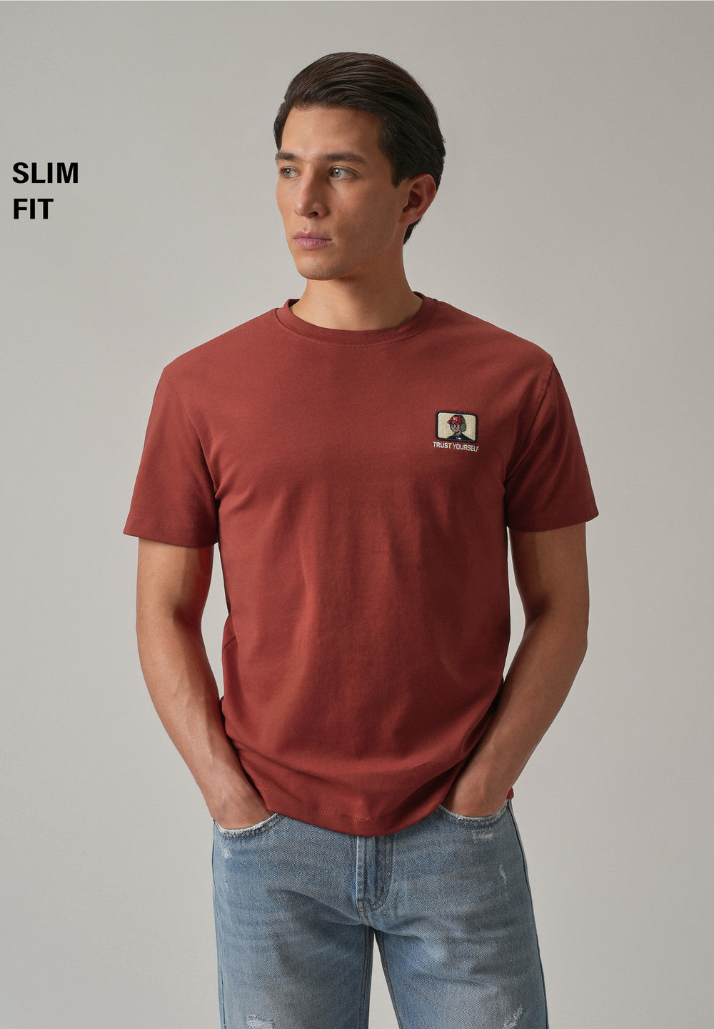 Red Printed Slim Fit T-Shirt