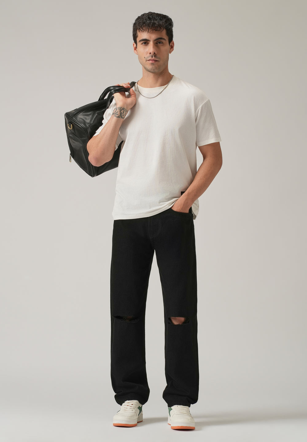 Relaxed Fit Distressed Black Jeans
