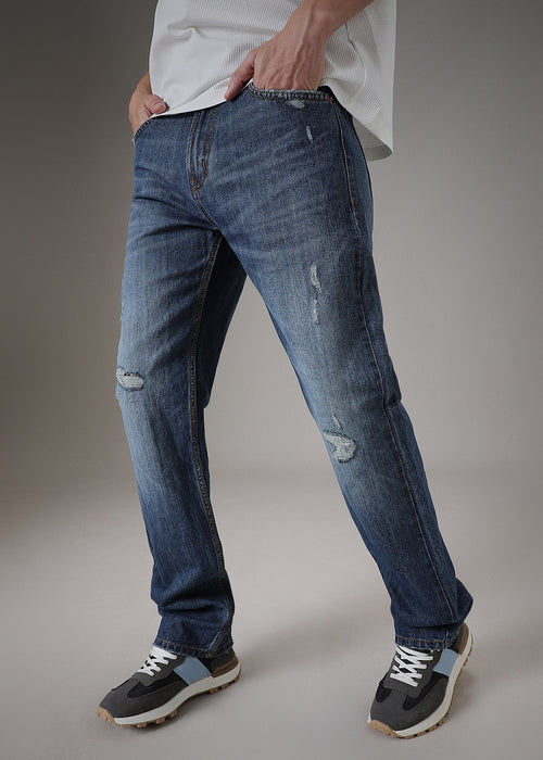 Ribbed Blue Straight fit Jeans