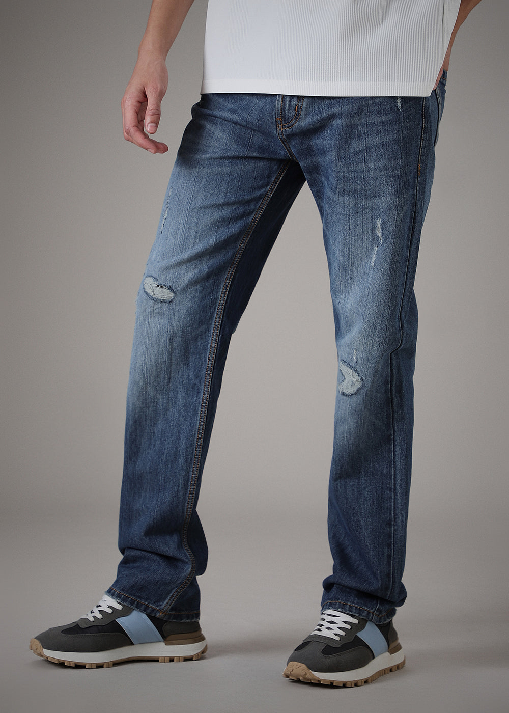 Ribbed Blue Straight fit Jeans