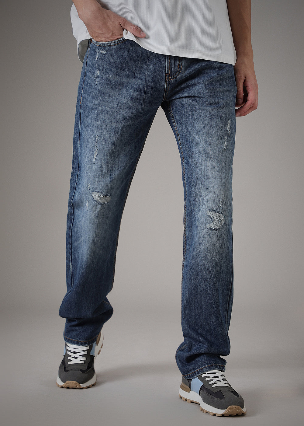 Ribbed Blue Straight fit Jeans