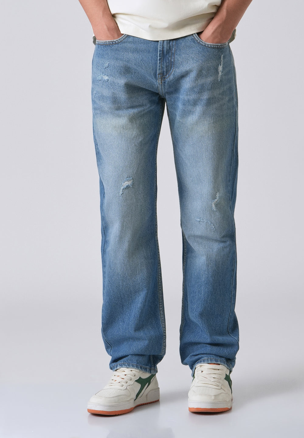 Ripped Blue Straight Fit Denim