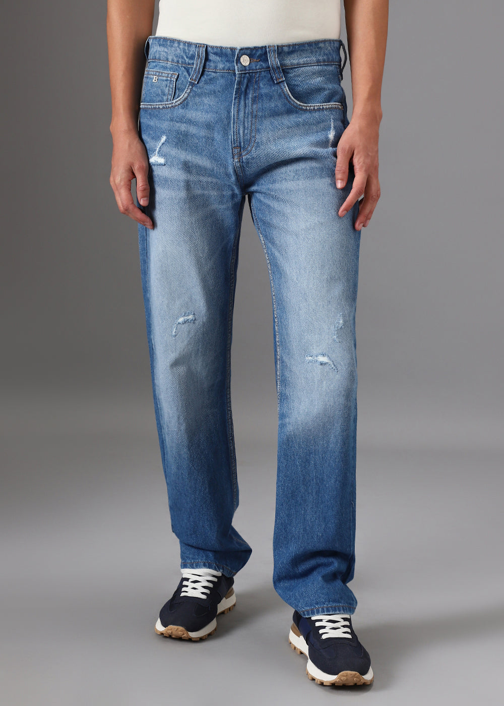 Ribbed Blue Straight Fit Denim