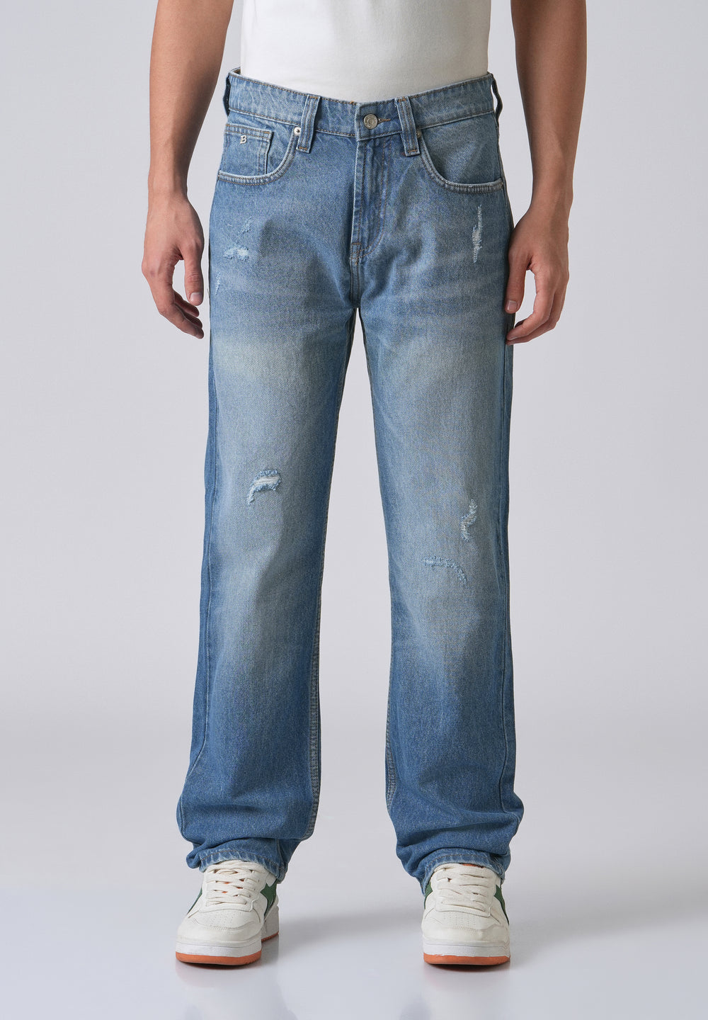 Ripped Blue Straight Fit Denim