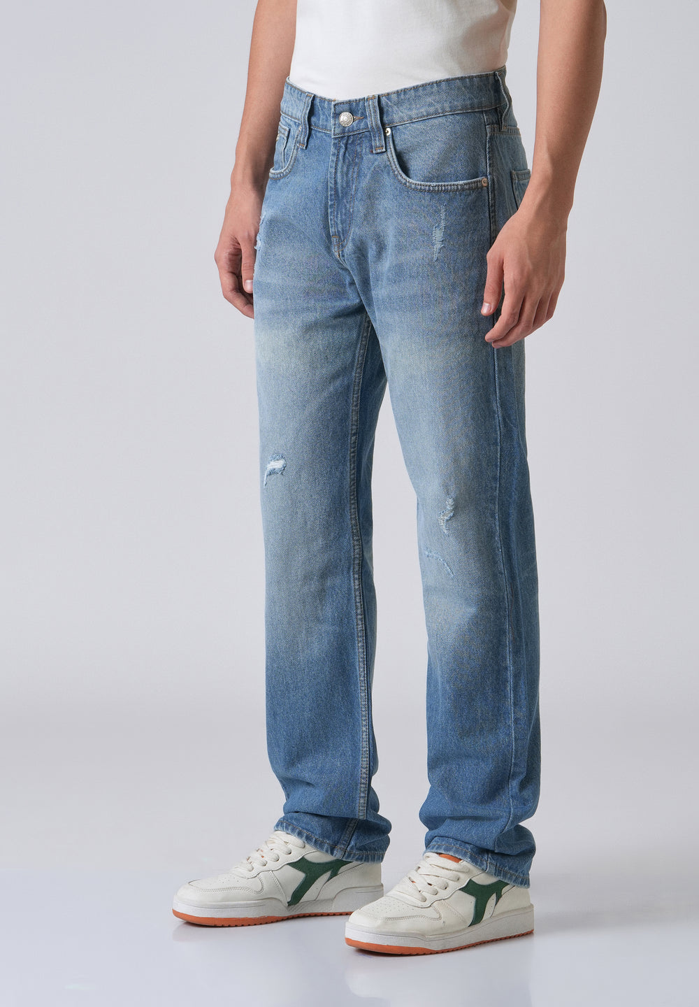 Ripped Blue Straight Fit Denim