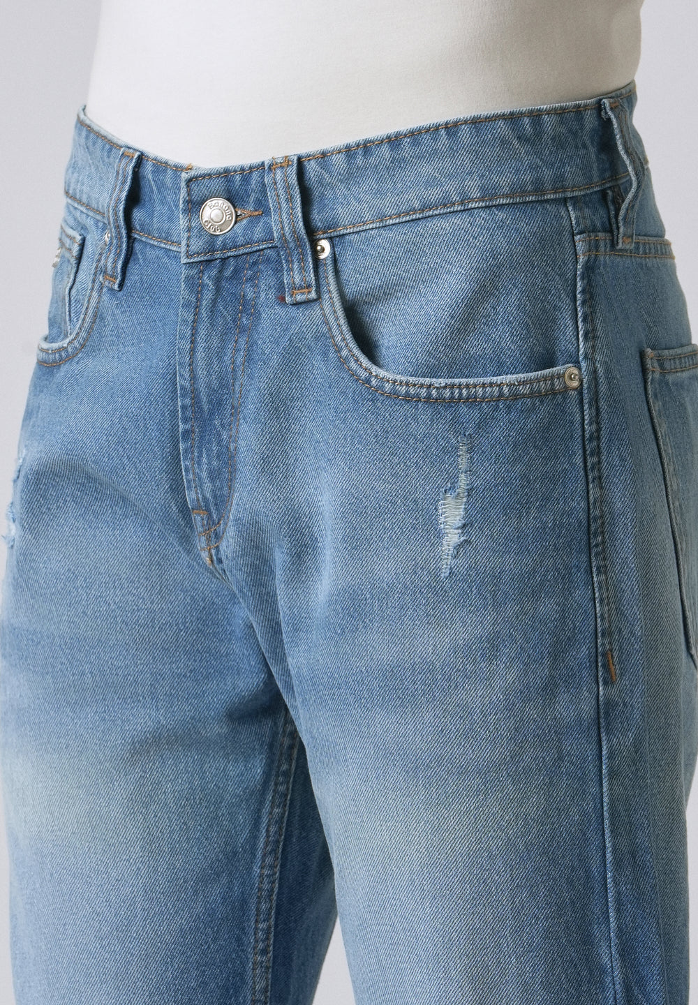Ripped Blue Straight Fit Denim