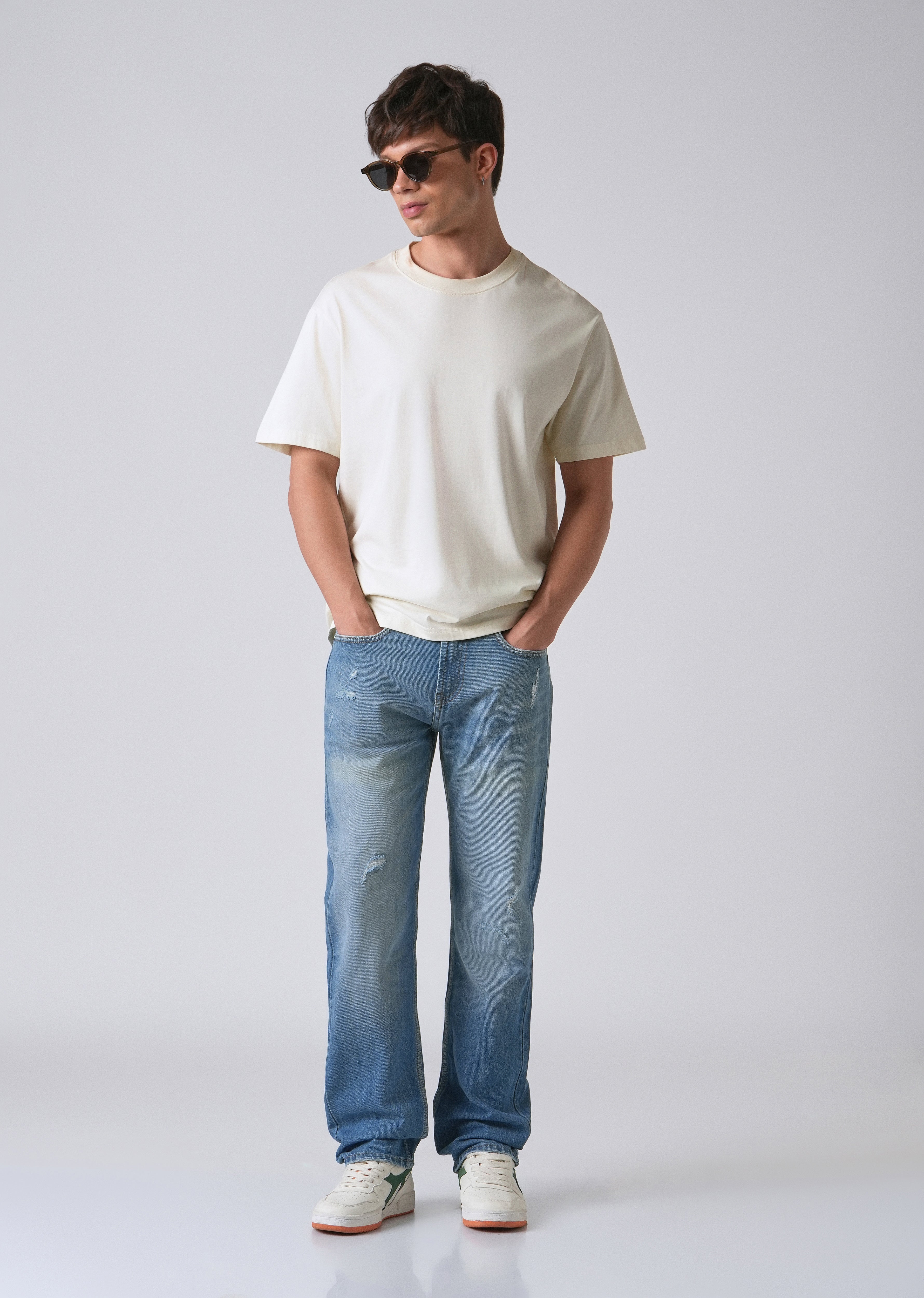 Ribbed Blue Straight Fit Denim