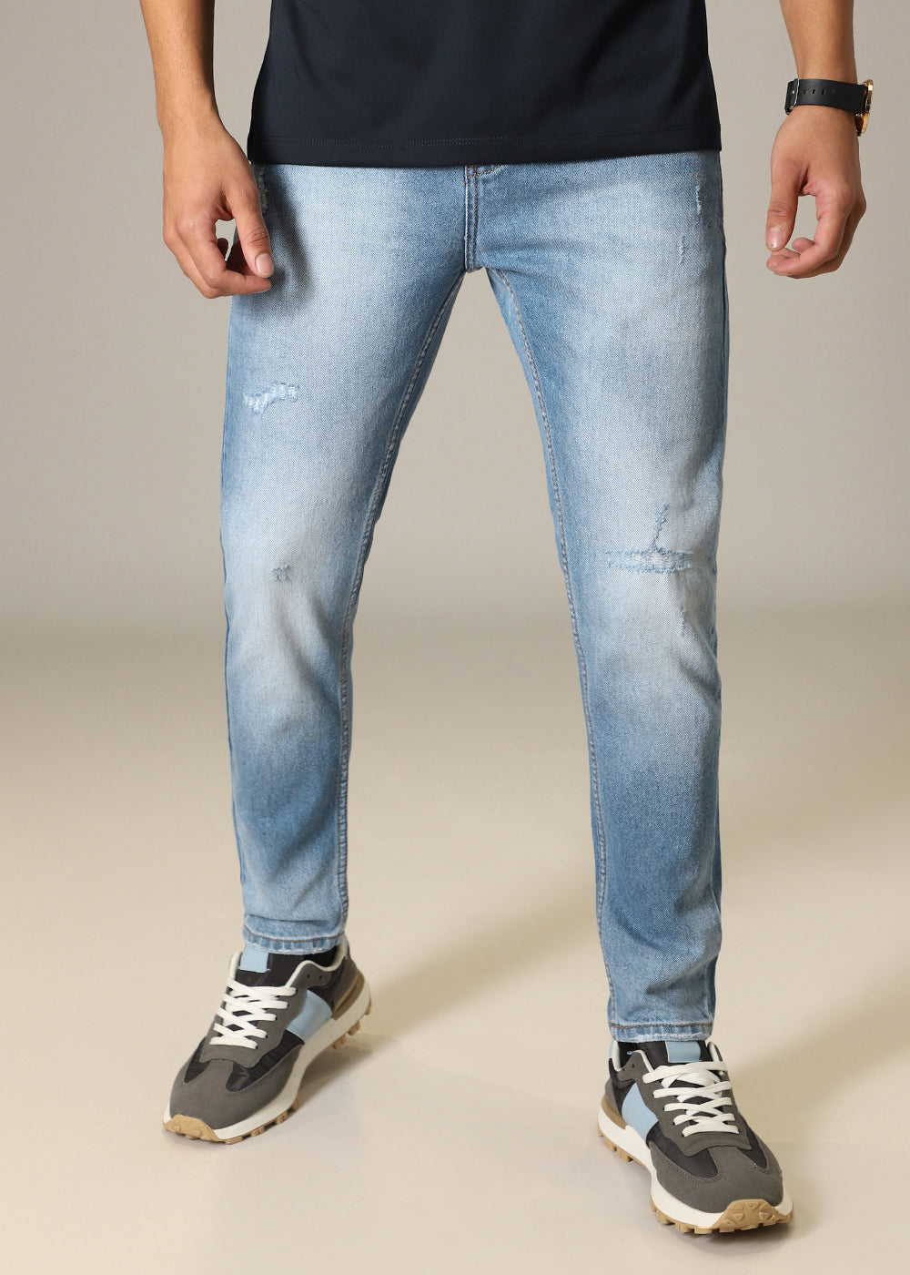 Ribbed Stone Blue Slim fit Jeans