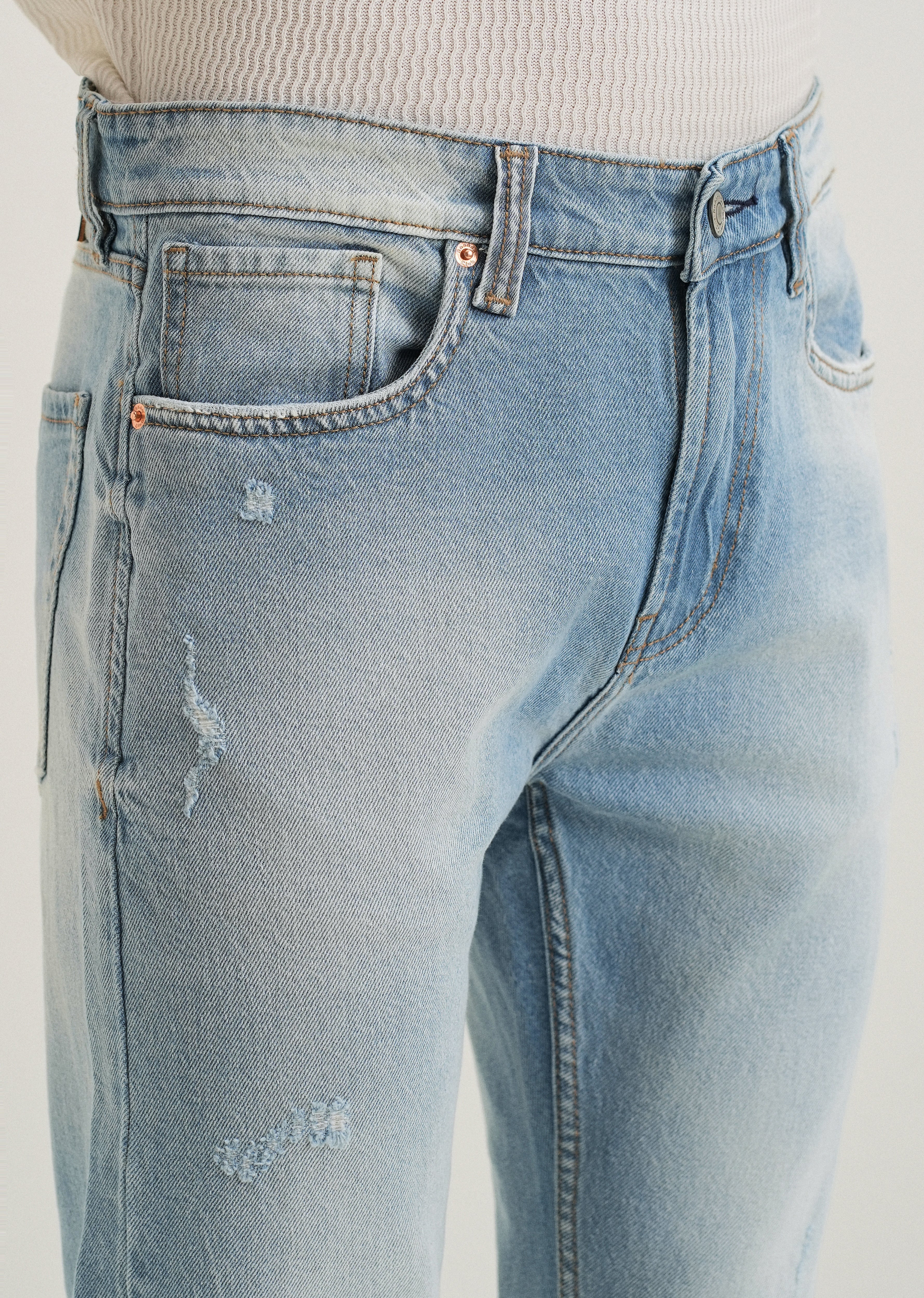 Ribbed Stone Blue Slim fit Jeans