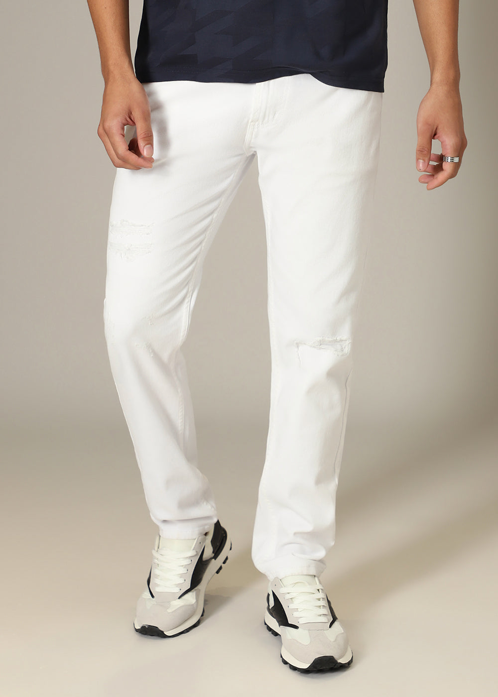 Ribbed White Slim fit Jeans