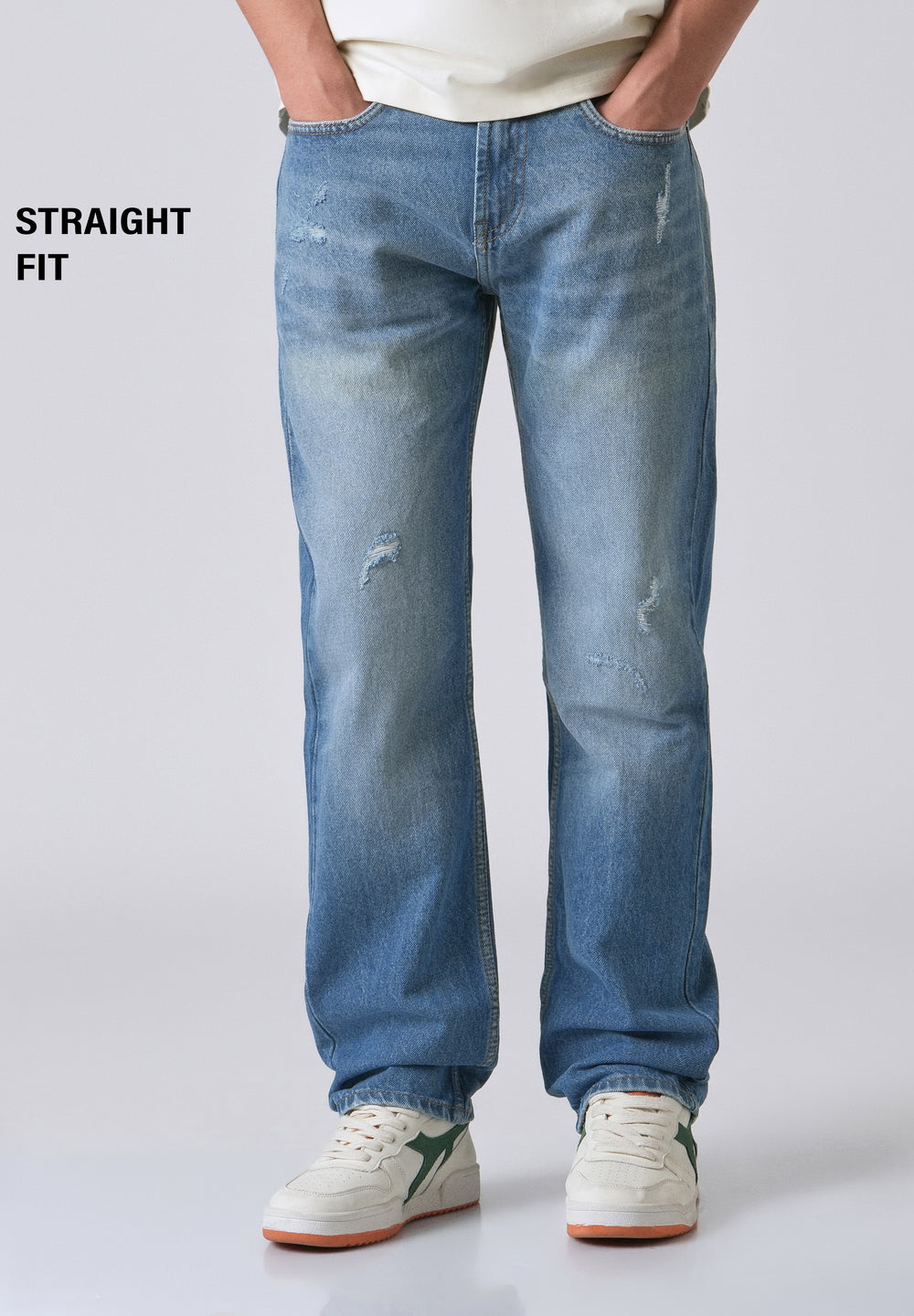Ripped Blue Straight Fit Denim