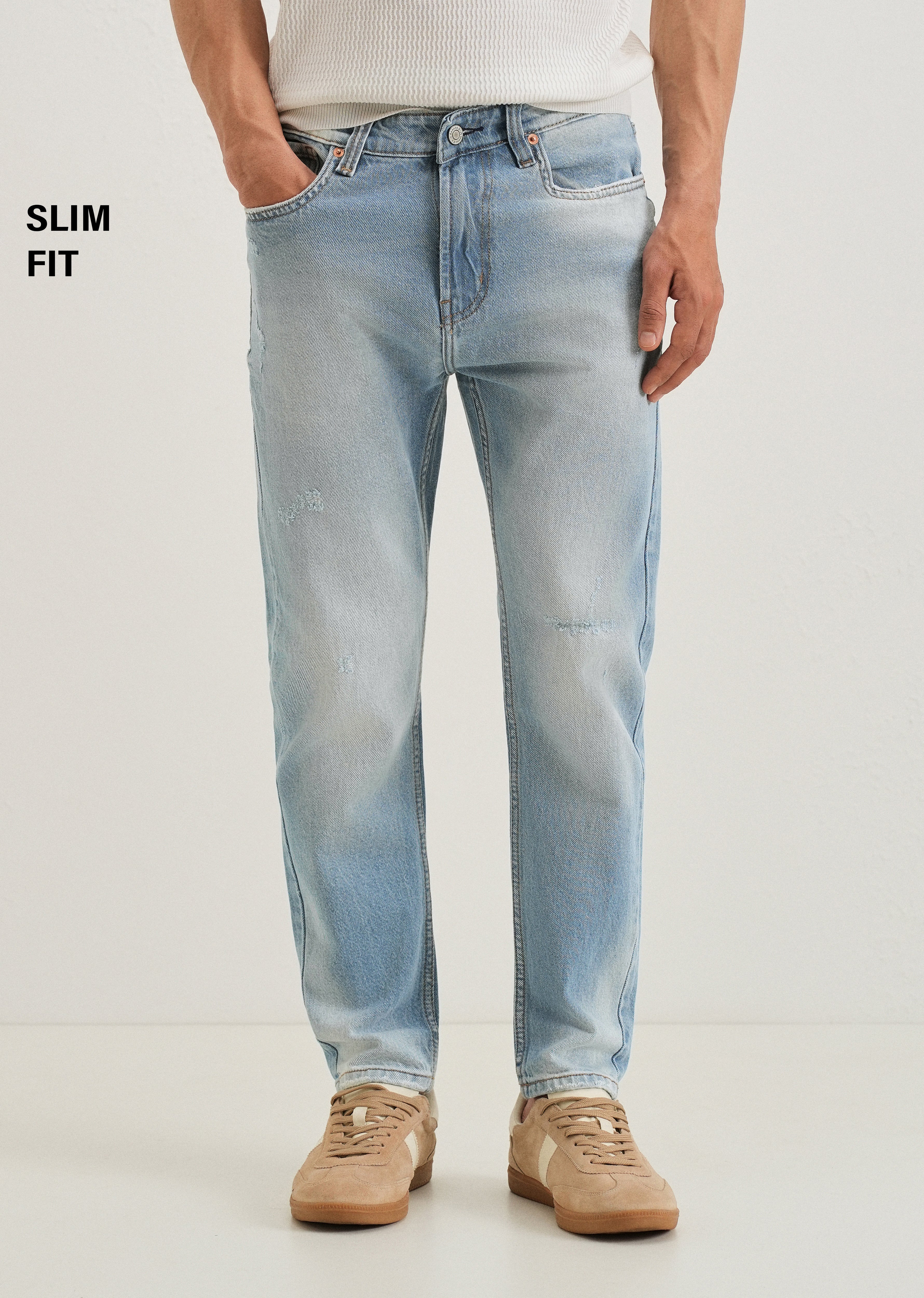 Ripped Stone Blue Slim fit Jeans