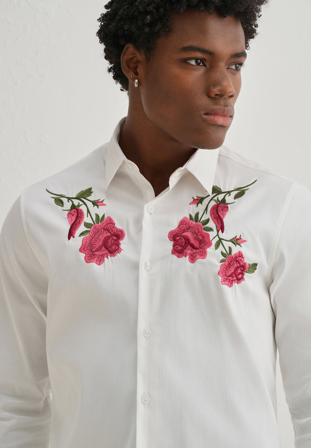 Rose Embroidered White Designer Shirt