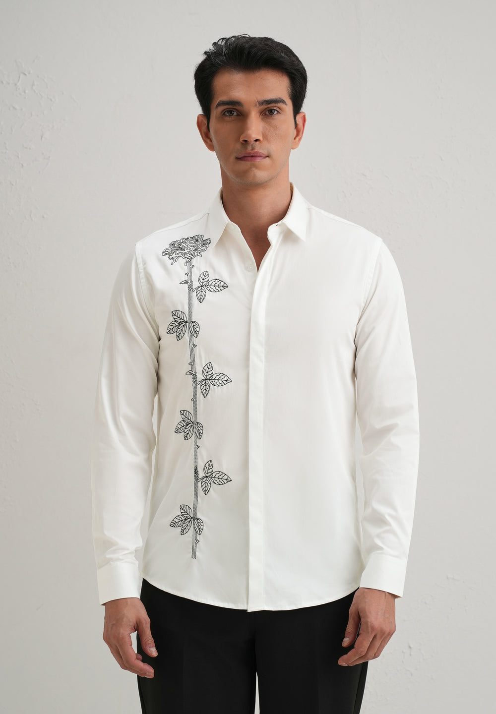 Rose Needle Work White Shirt