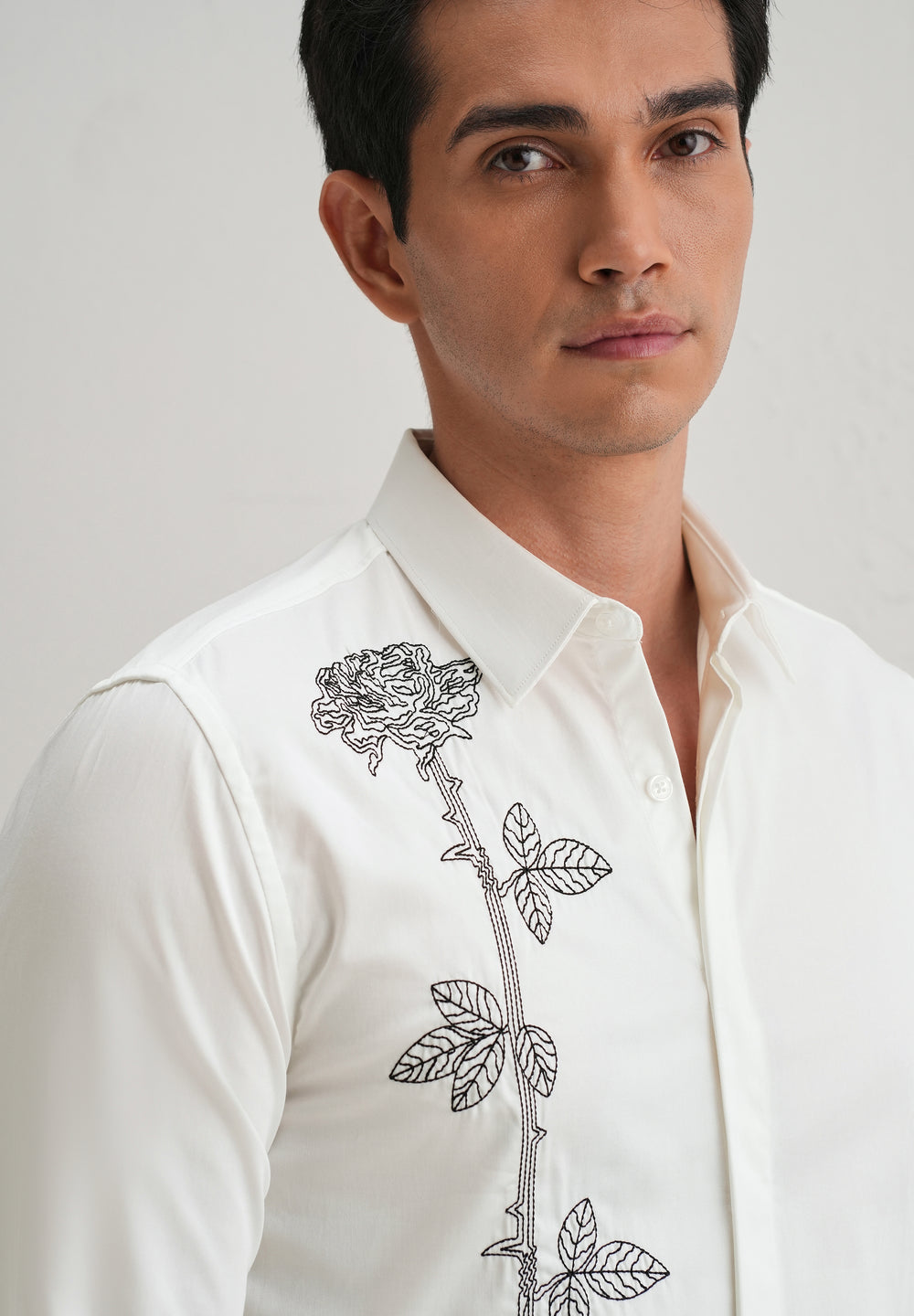 Rose Needle Work White Shirt