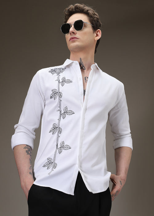 Rose Needle Work White Shirt