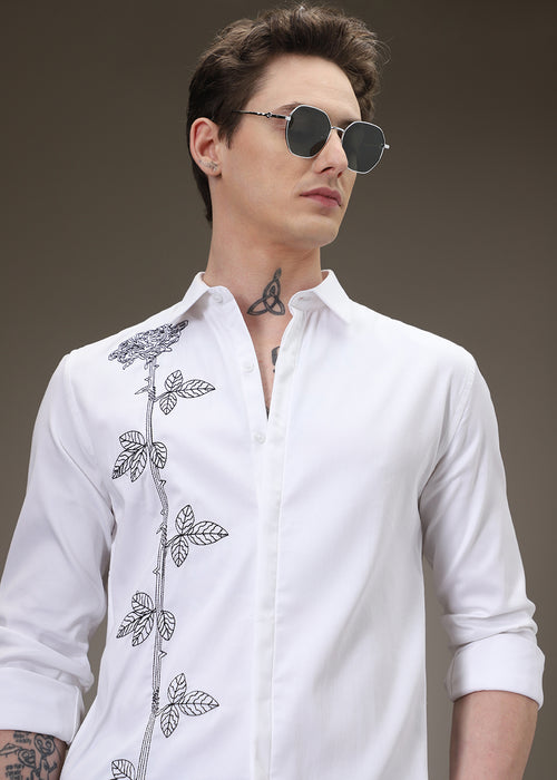 Rose Needle Work White Shirt