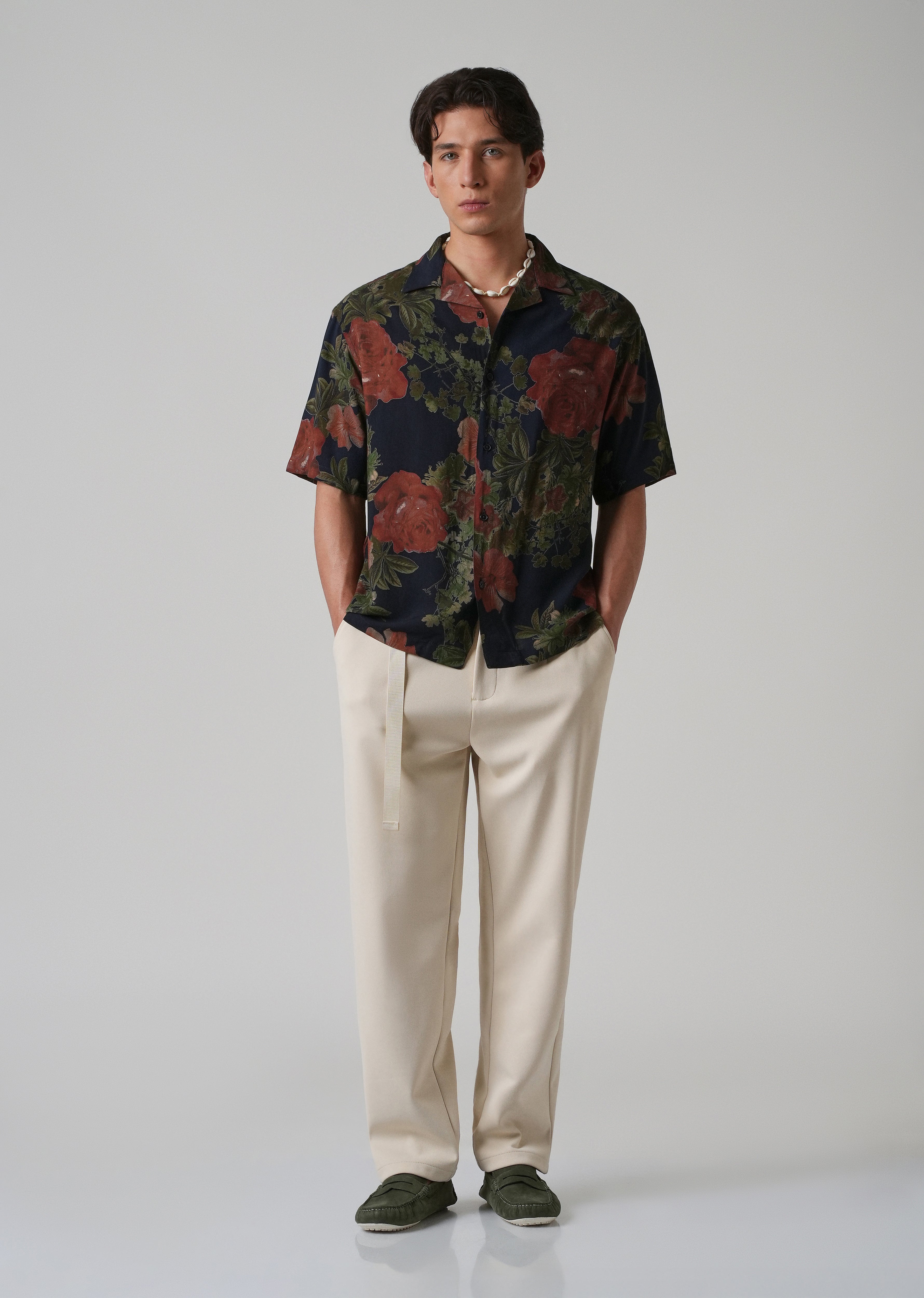 Rose Print Feather Shirt