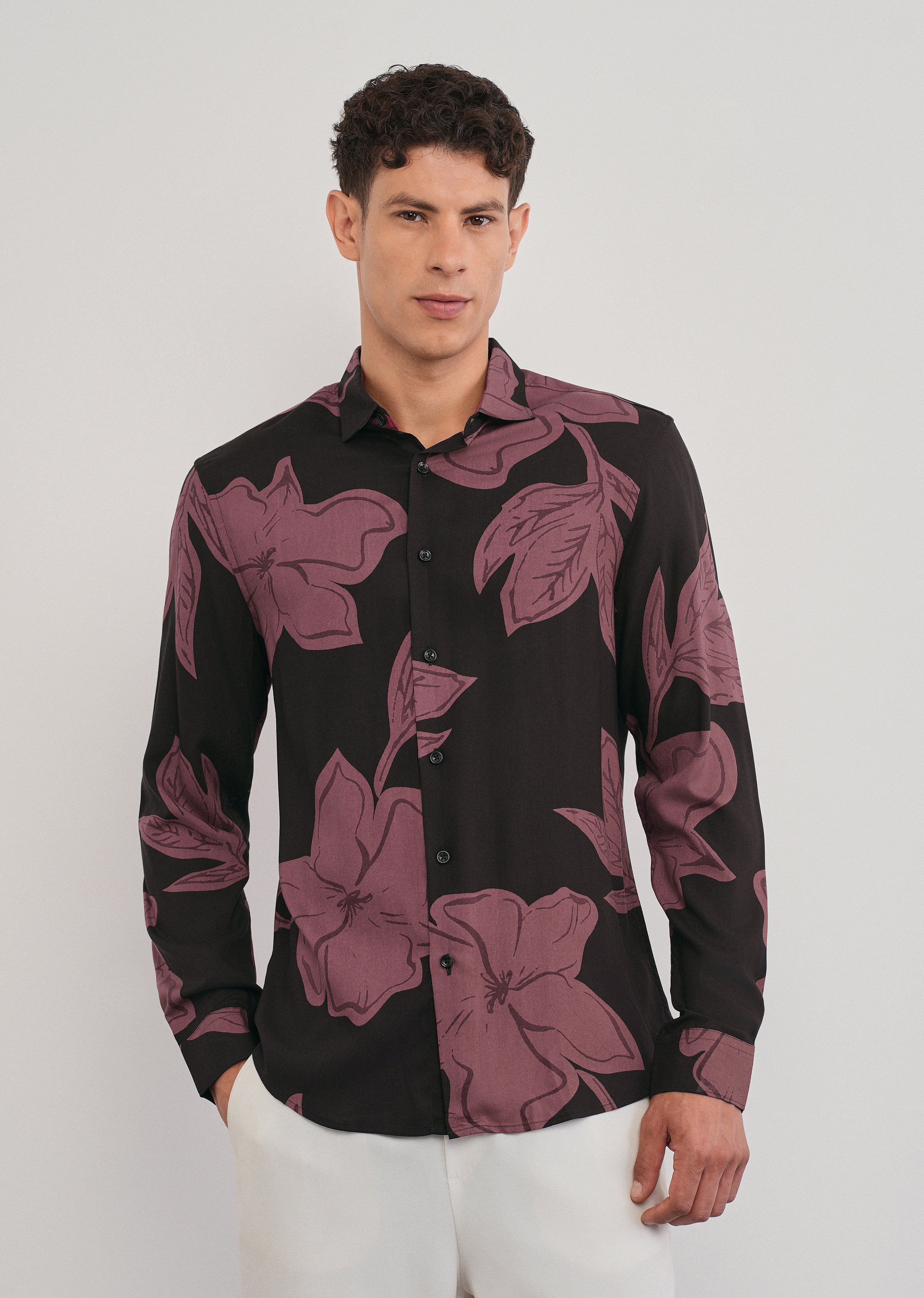 Rose Red Bold Floral Print Shirt