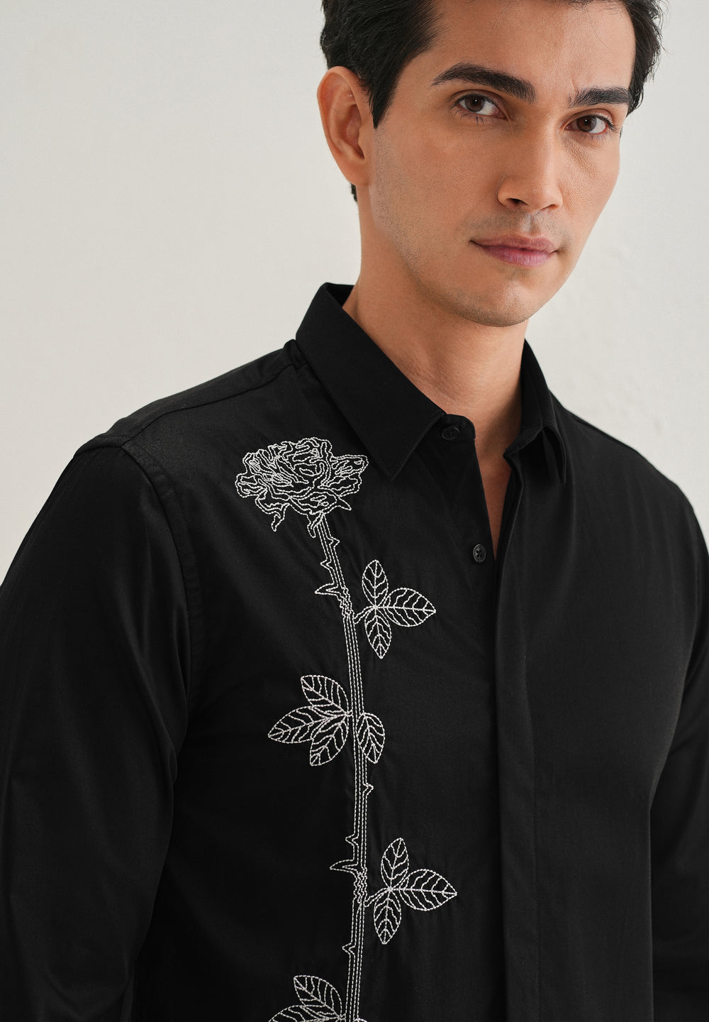 Rose Needle Work Black Shirt
