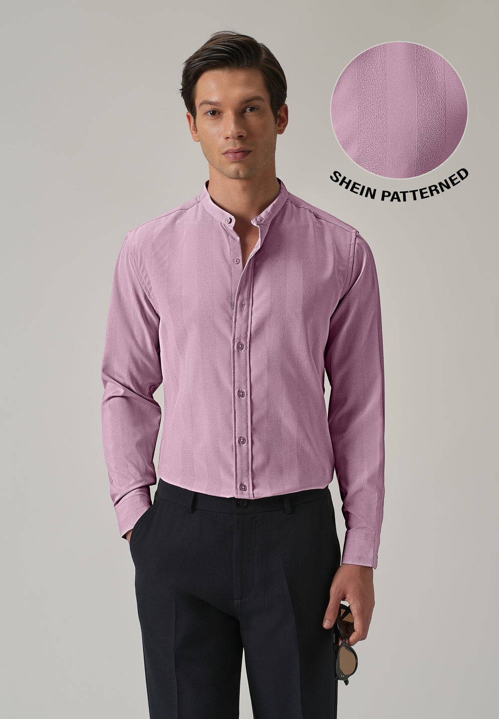 Rose Pink Plain Shein Patterned Shirt