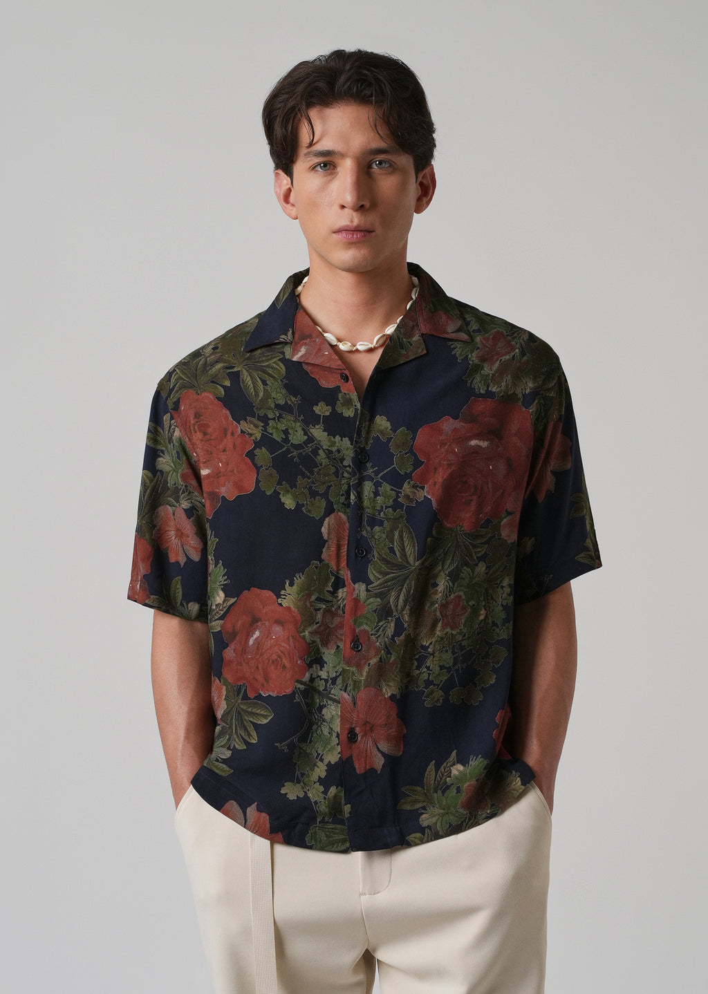 Rose Print Oversized Feather Shirt