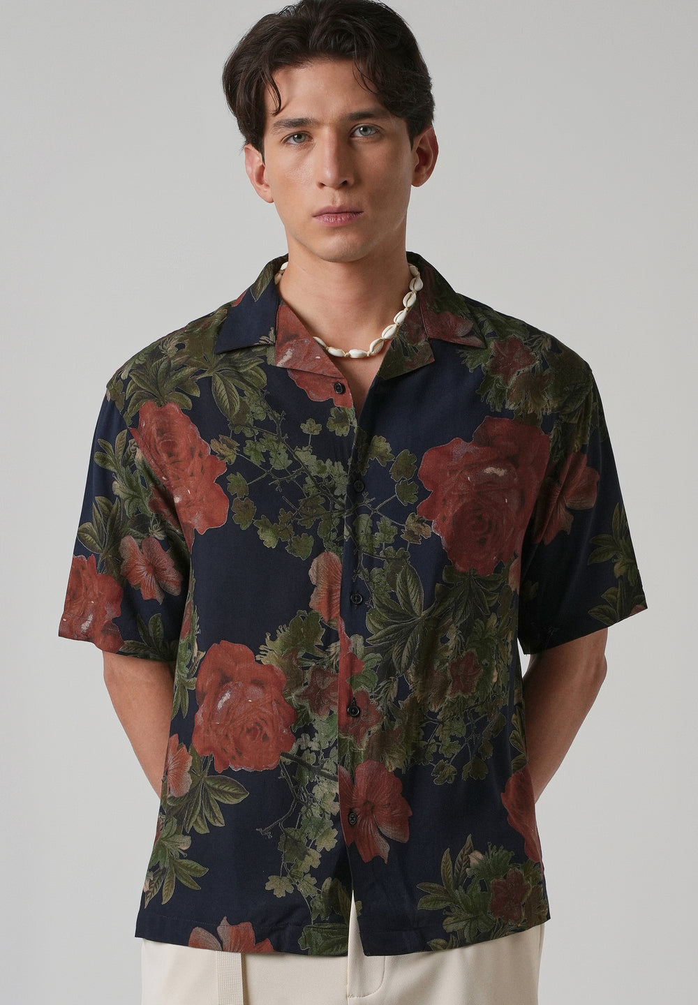 Rose Print Oversized Feather Shirt