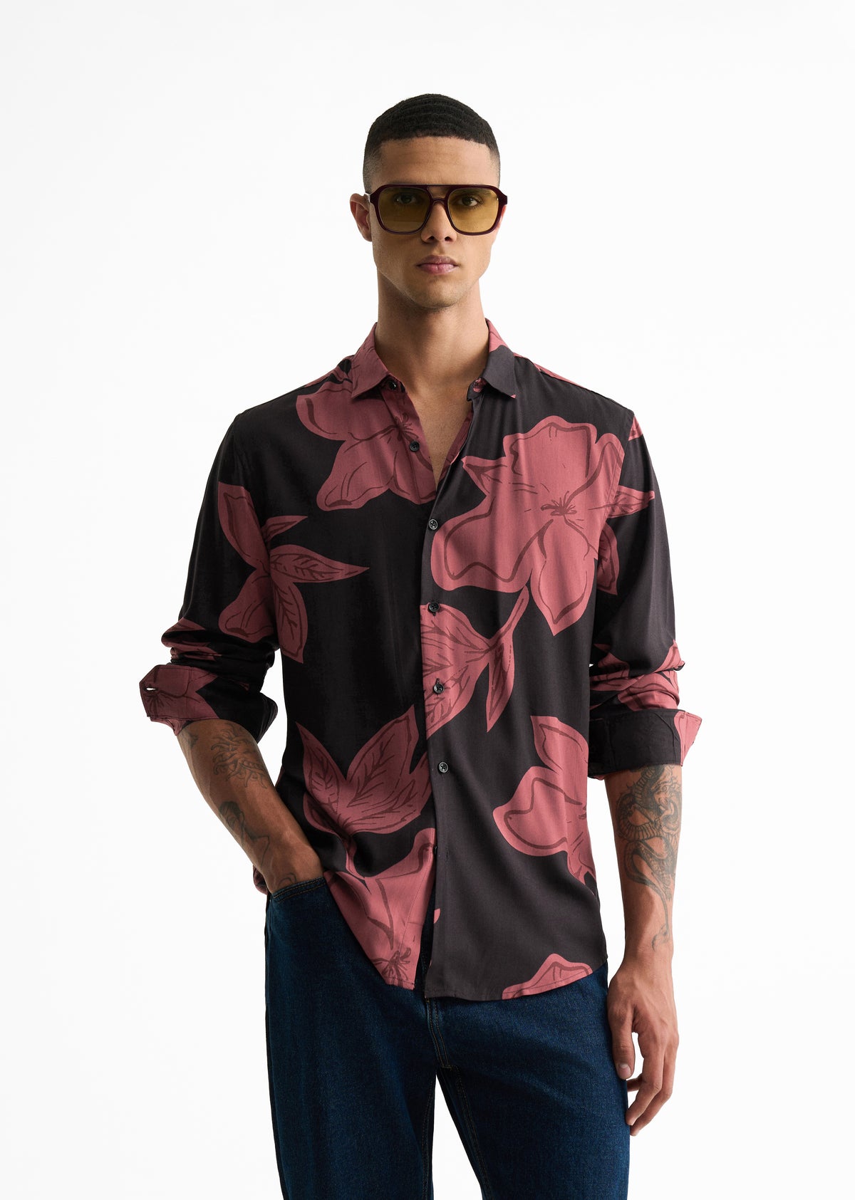 Rose Red Bold Floral Print Shirt