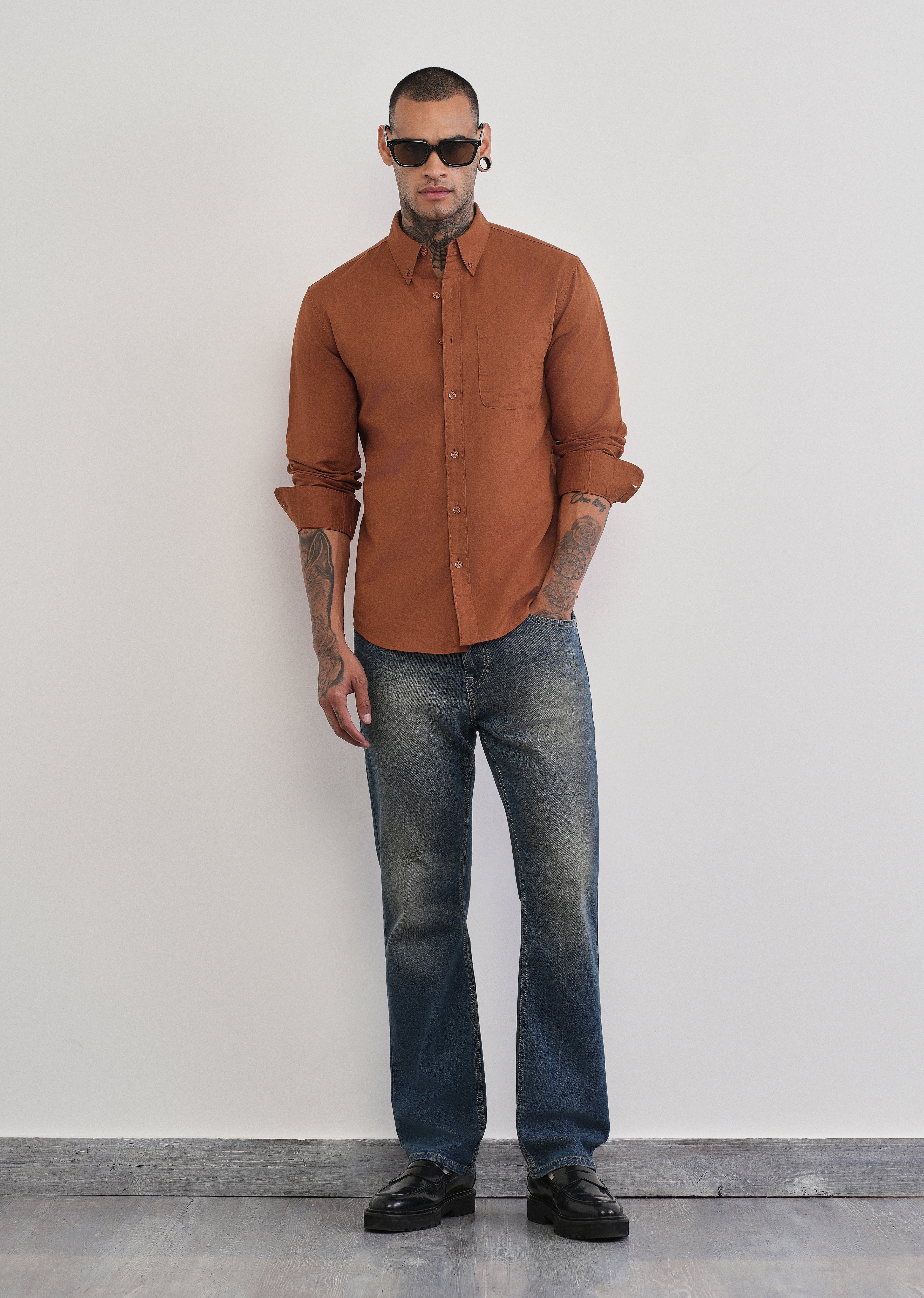 Rust Brown Cotton Linen Plain Shirt