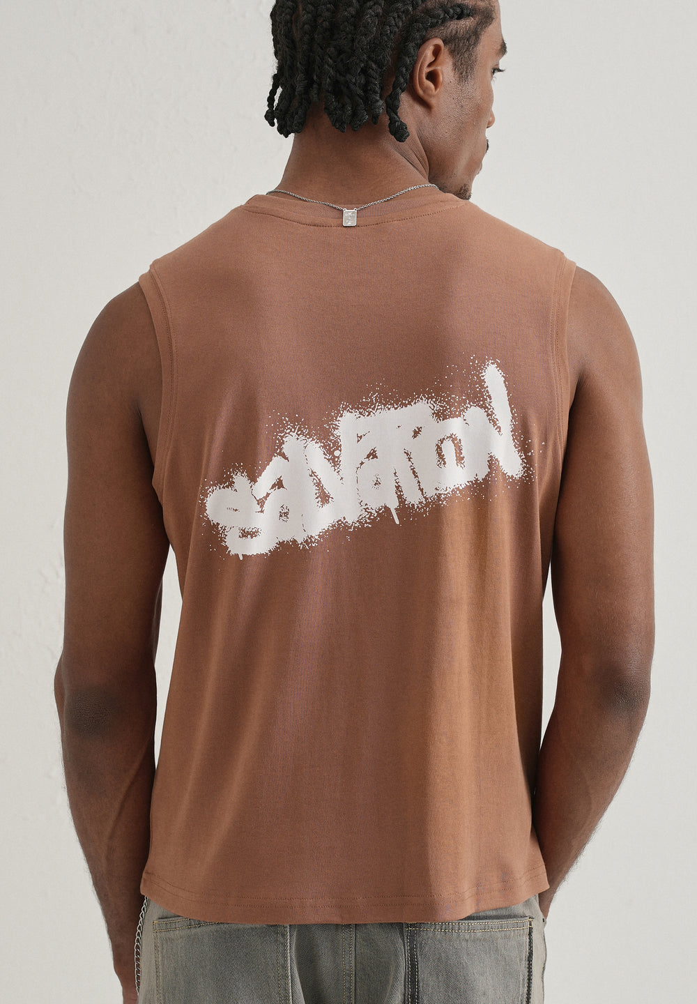 Rust Brown Graffiti Printed Tank