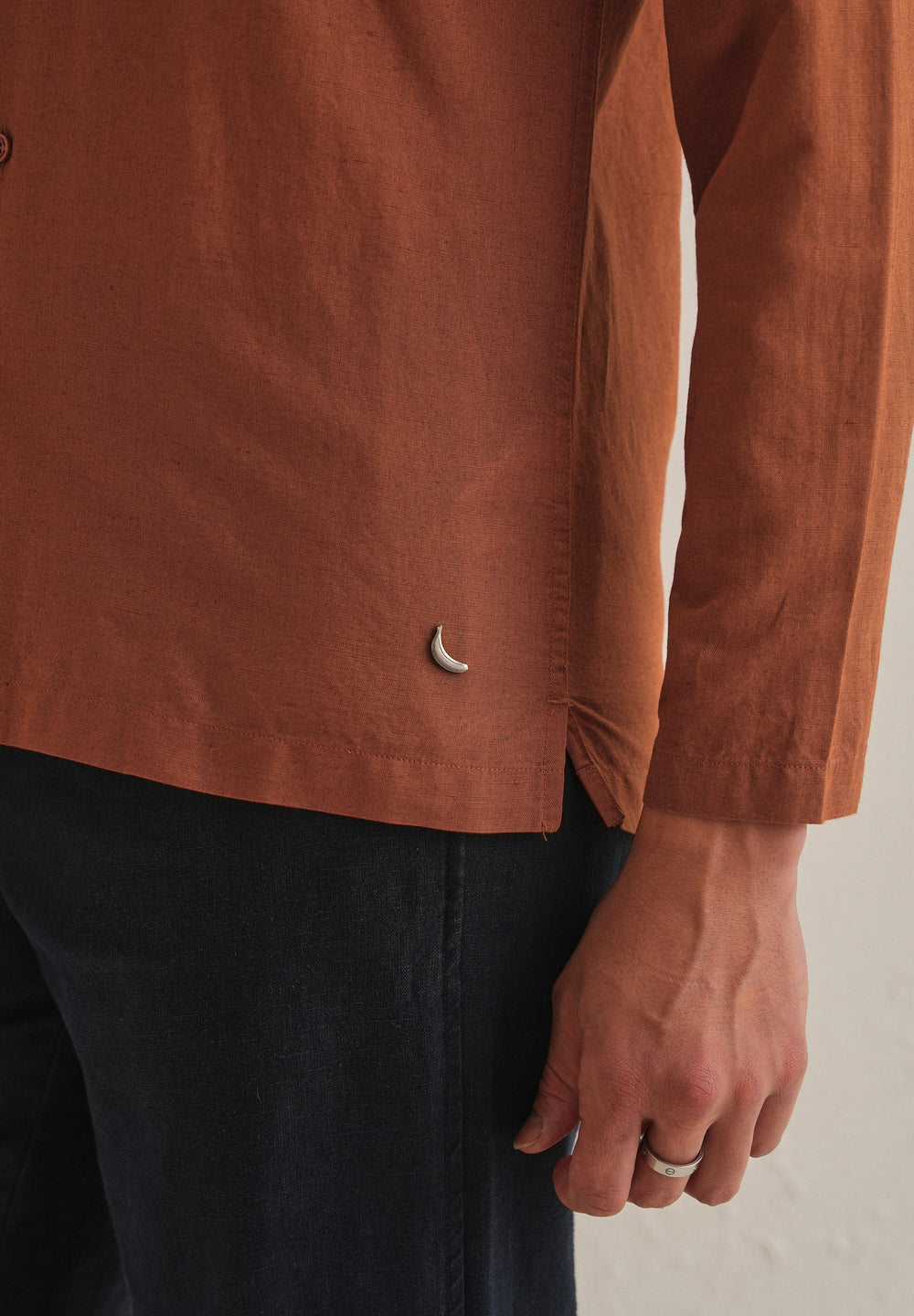 Rust Brown Hidden Sleeve Placket Cotton Linen Shirt