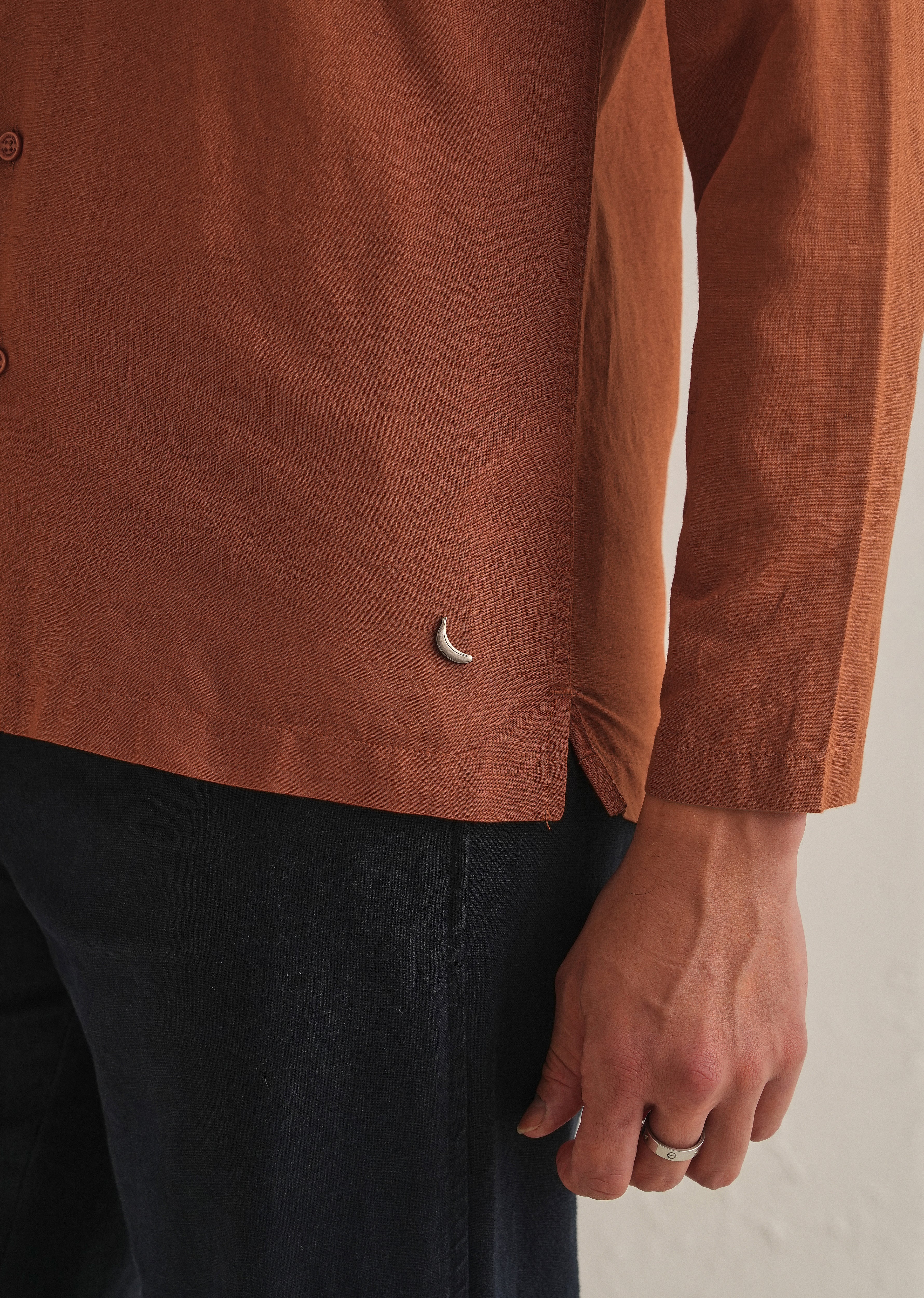Rust Brown Hidden Sleeve Placket Cotton Linen Shirt