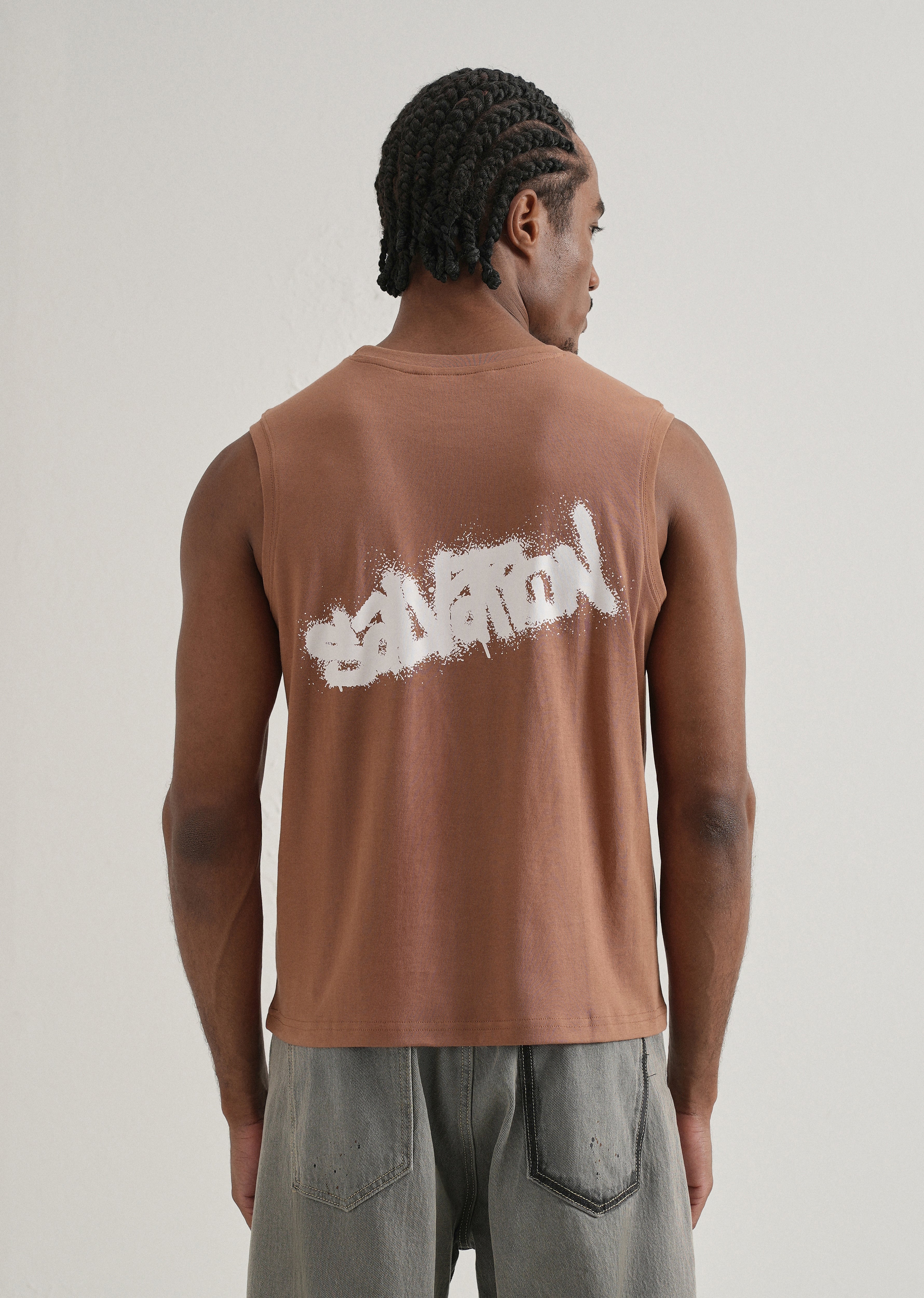 Rust Brown Graffiti Printed Tank