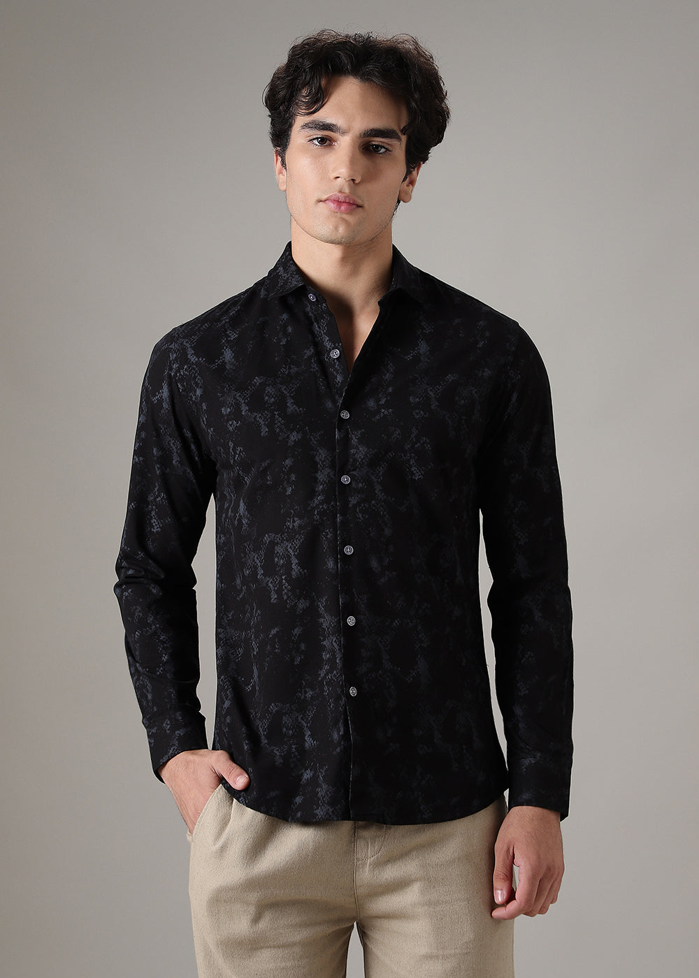 Sable Black Abstract Printed Shirt