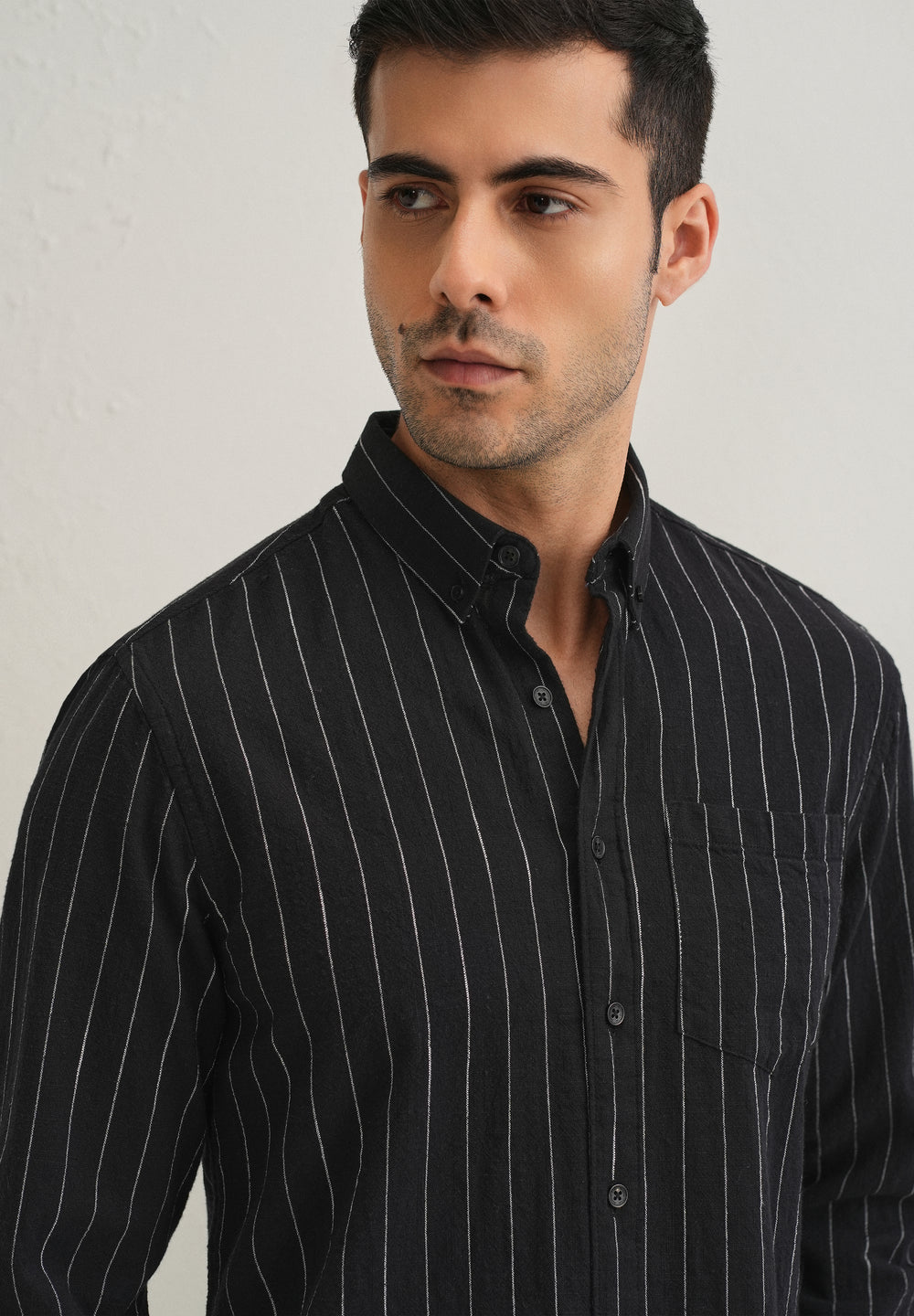 Sable Black Striped Cotton Linen Shirt