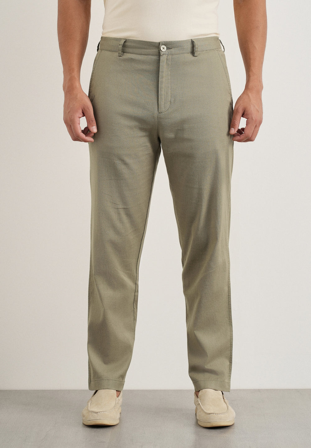 Sage Cotton Linen Regular Fit Pant