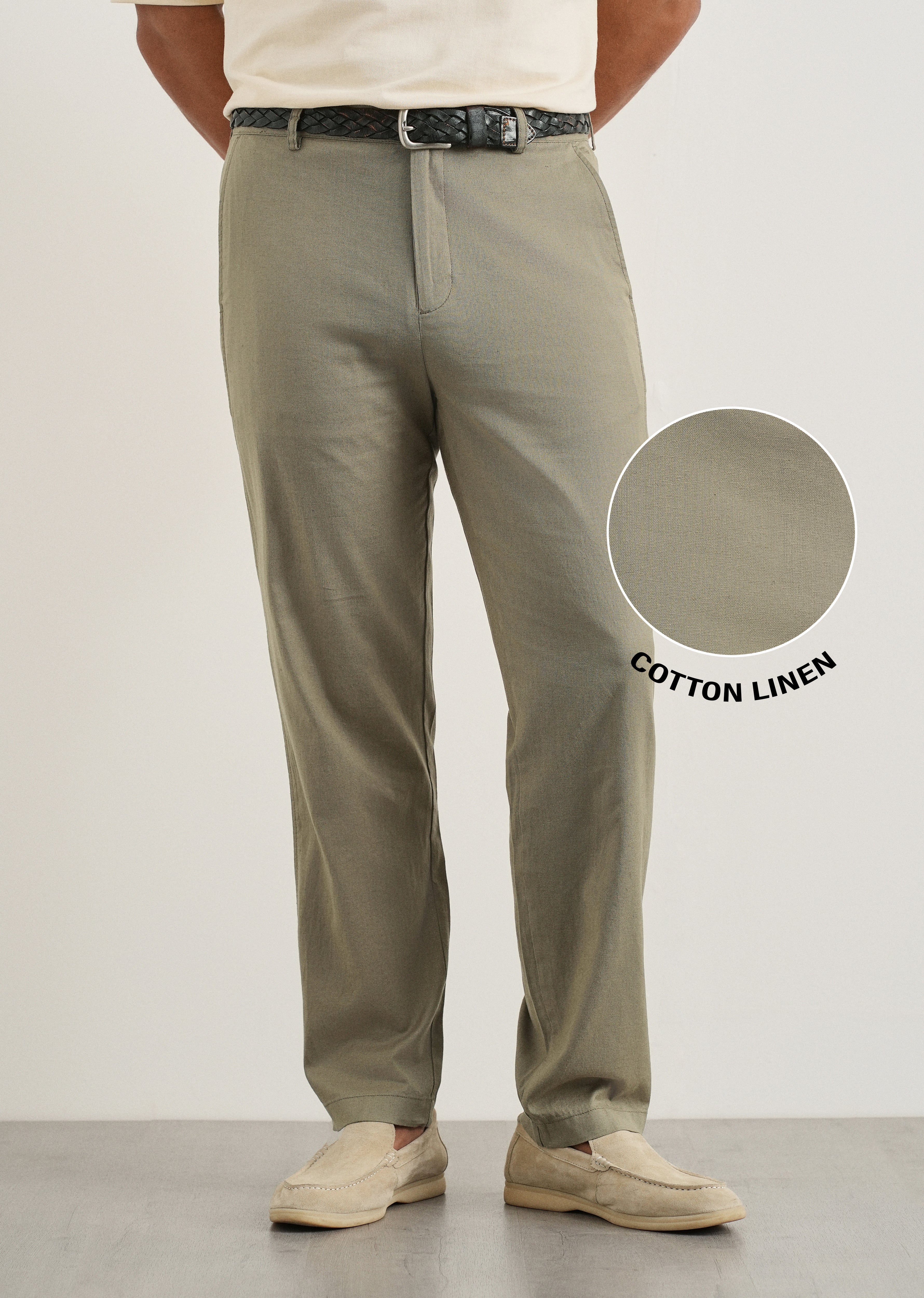 Sage Cotton Linen Regular Fit Pant