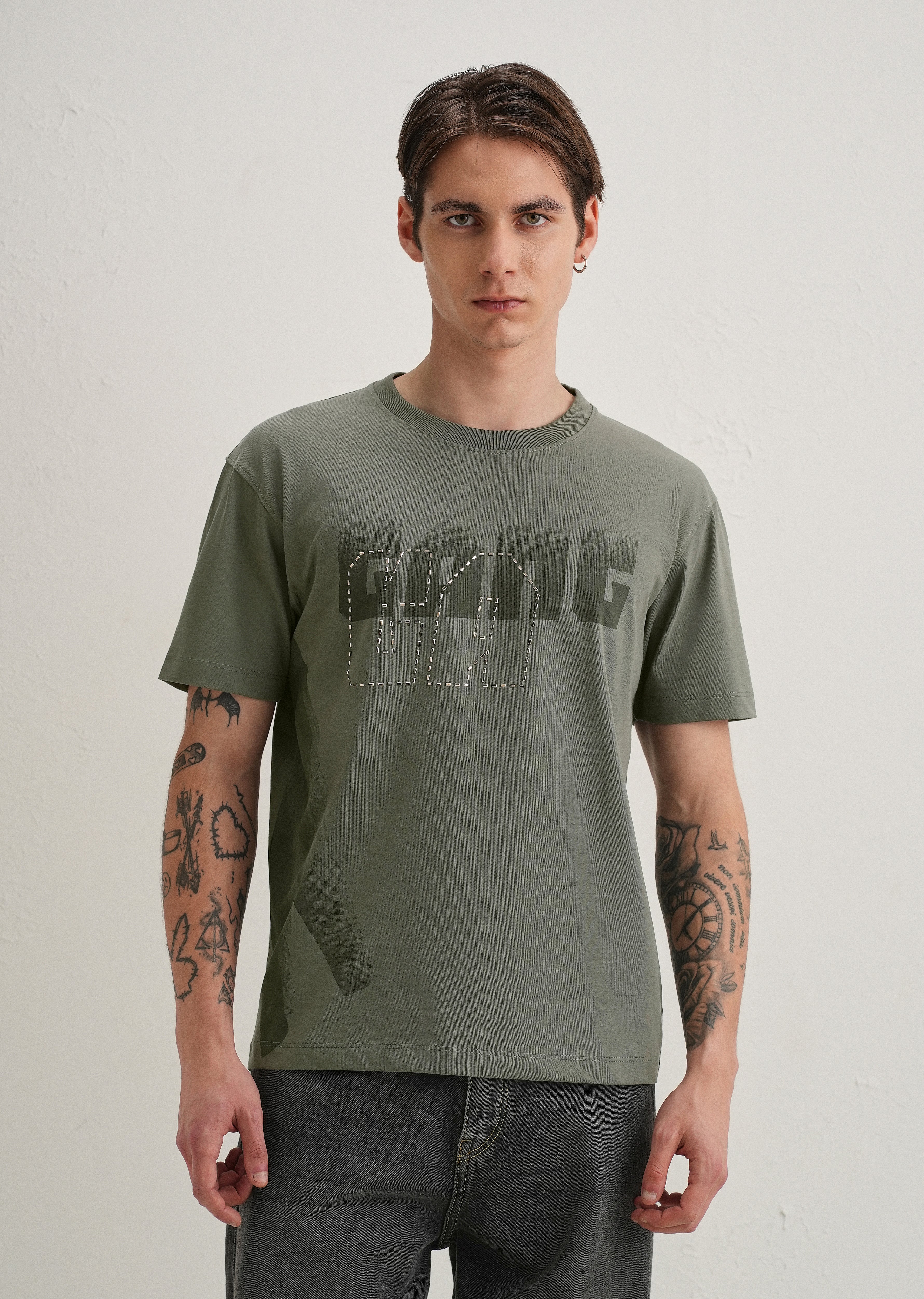 Sage Green Embellished T-Shirt