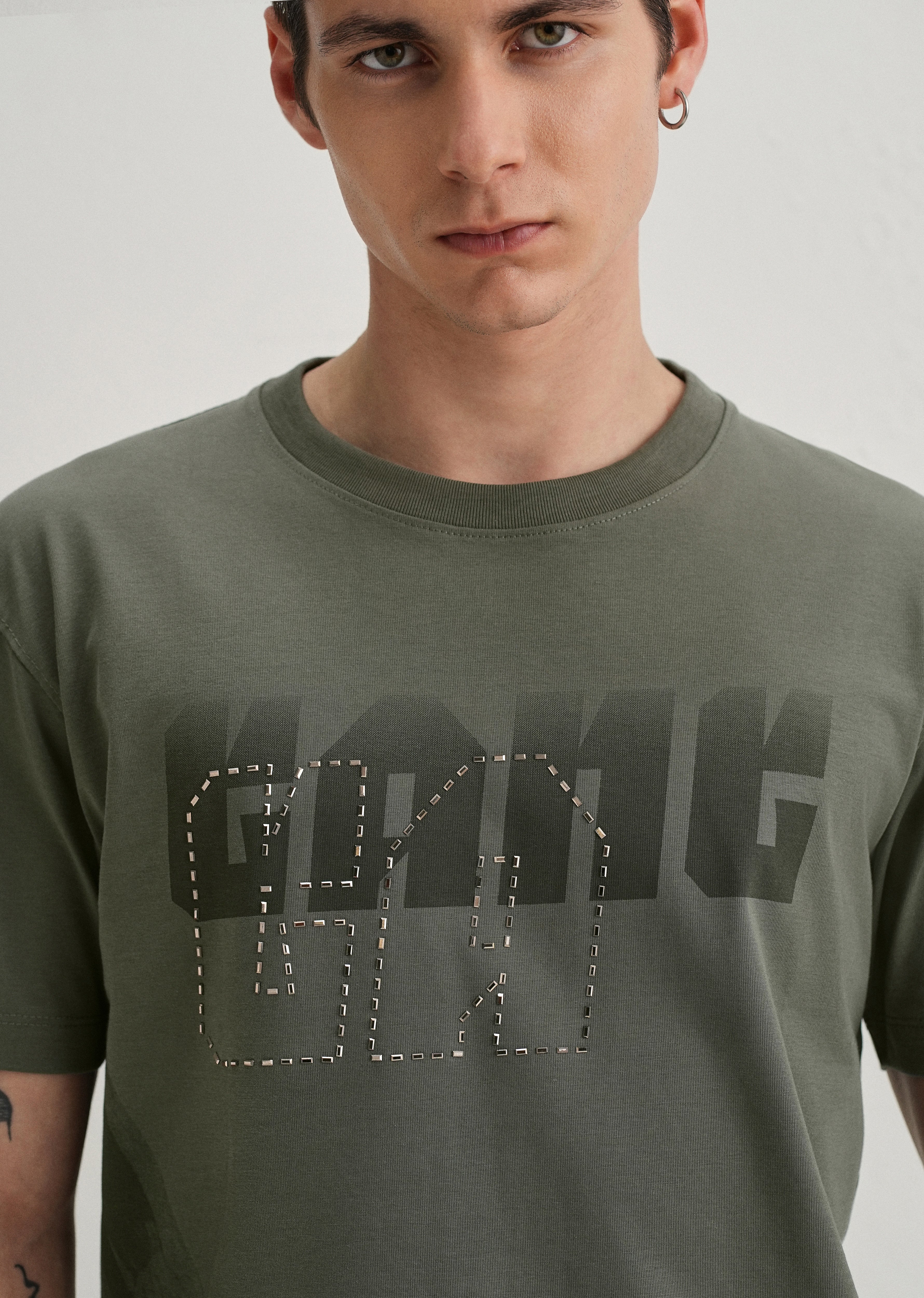 Sage Green Embellished T-Shirt